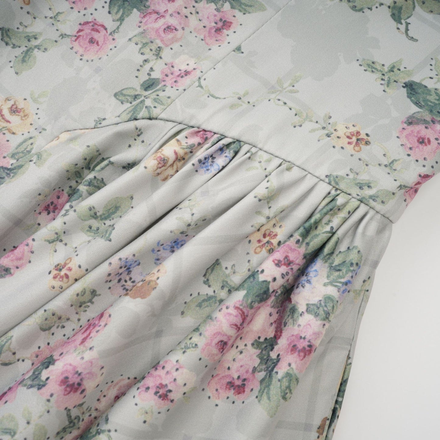 Prunelle sagegreen floralprint shirred midi dress