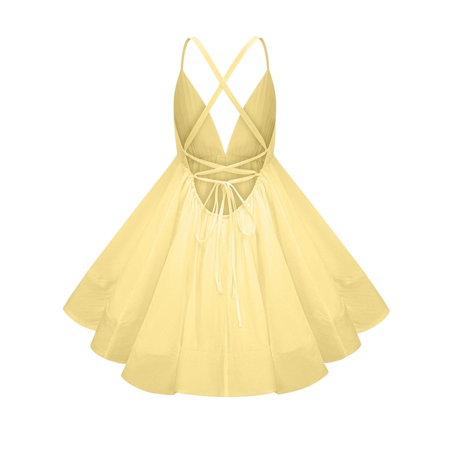 Quincie Yellow Shirred Flounced Mini Dress