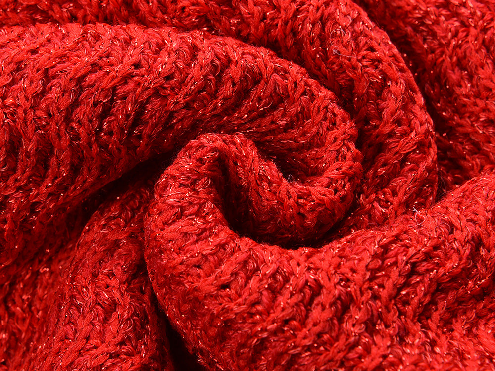 Red Cropped Knit Cardigan with Golden Accents