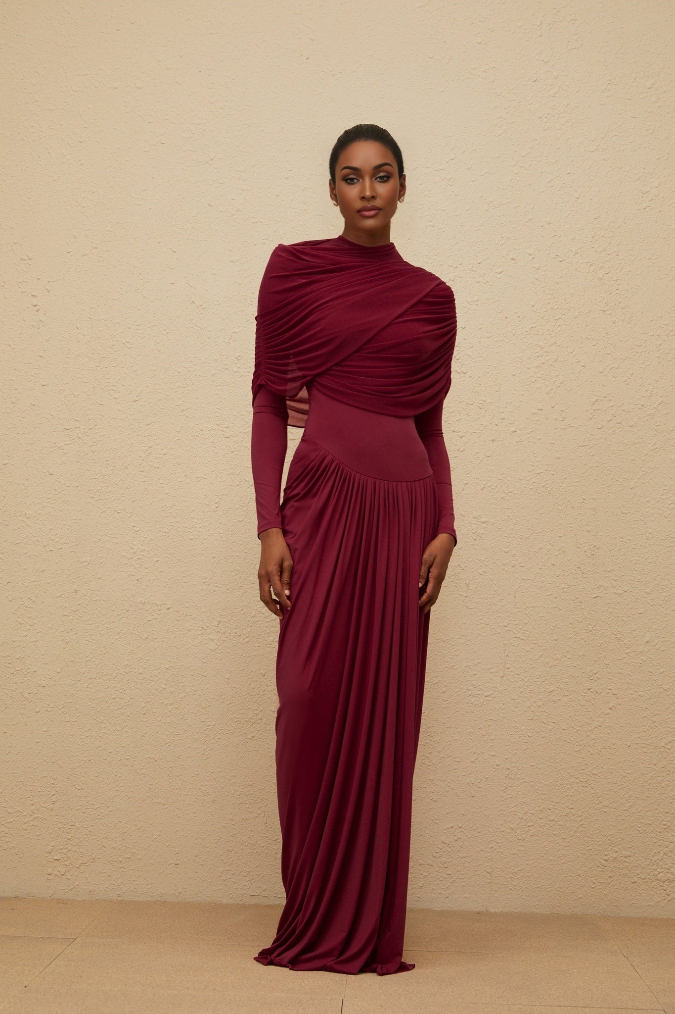 Red Mesh Shawl Asymmetrical Dress