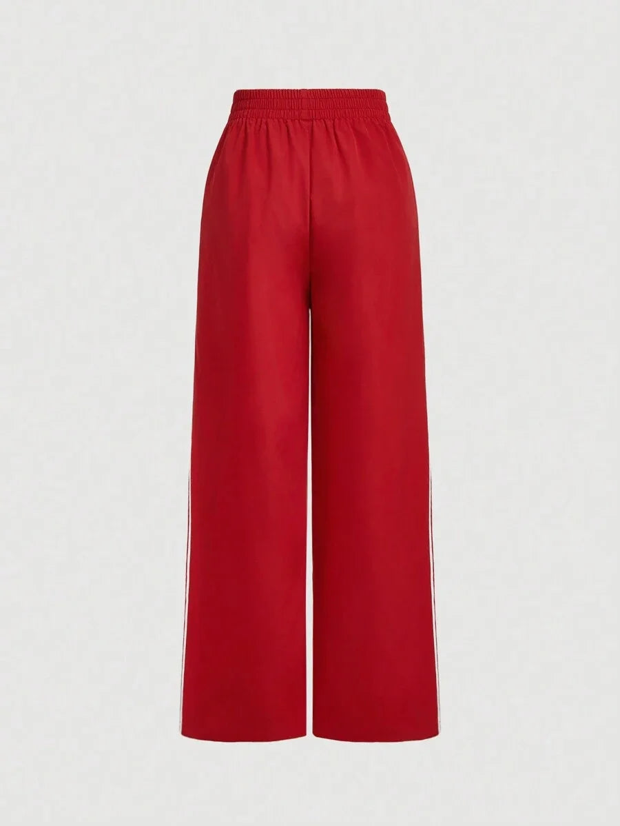 Red Sweatpants With Front Bow Print And Ribbon Decoration Autumn And Winter Trousers Going Out