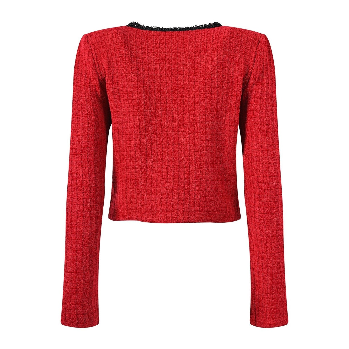 Red Tweed Chanel-Inspired Set with Black Accents