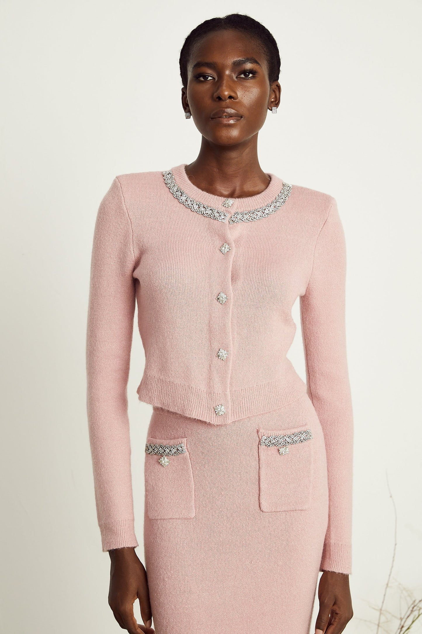 Renée pink embellished jacket skirt matching set