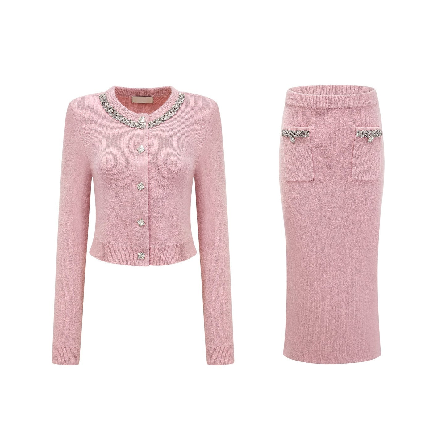 Renée pink embellished jacket skirt matching set
