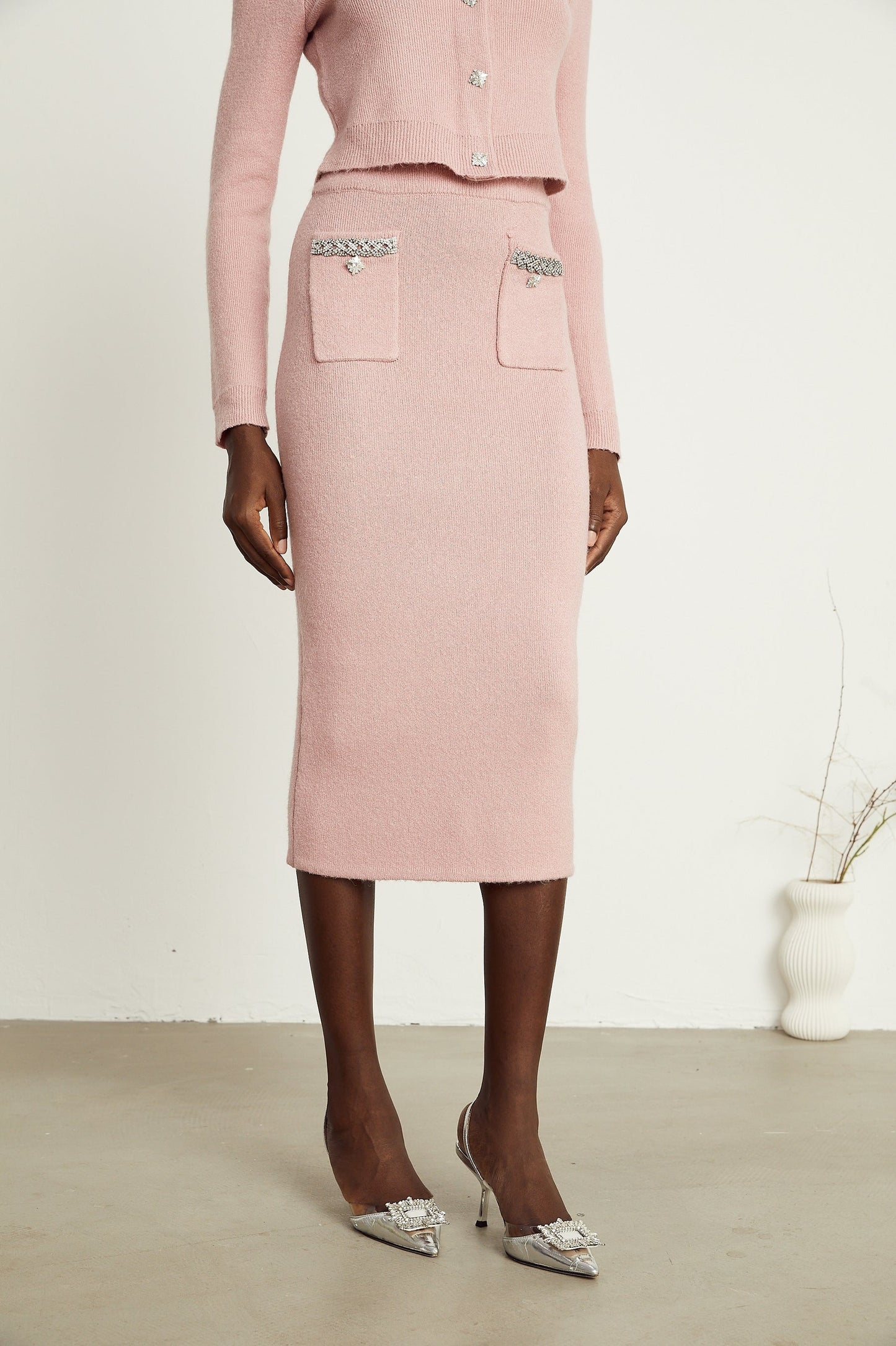 Renée pink embellished jacket skirt matching set