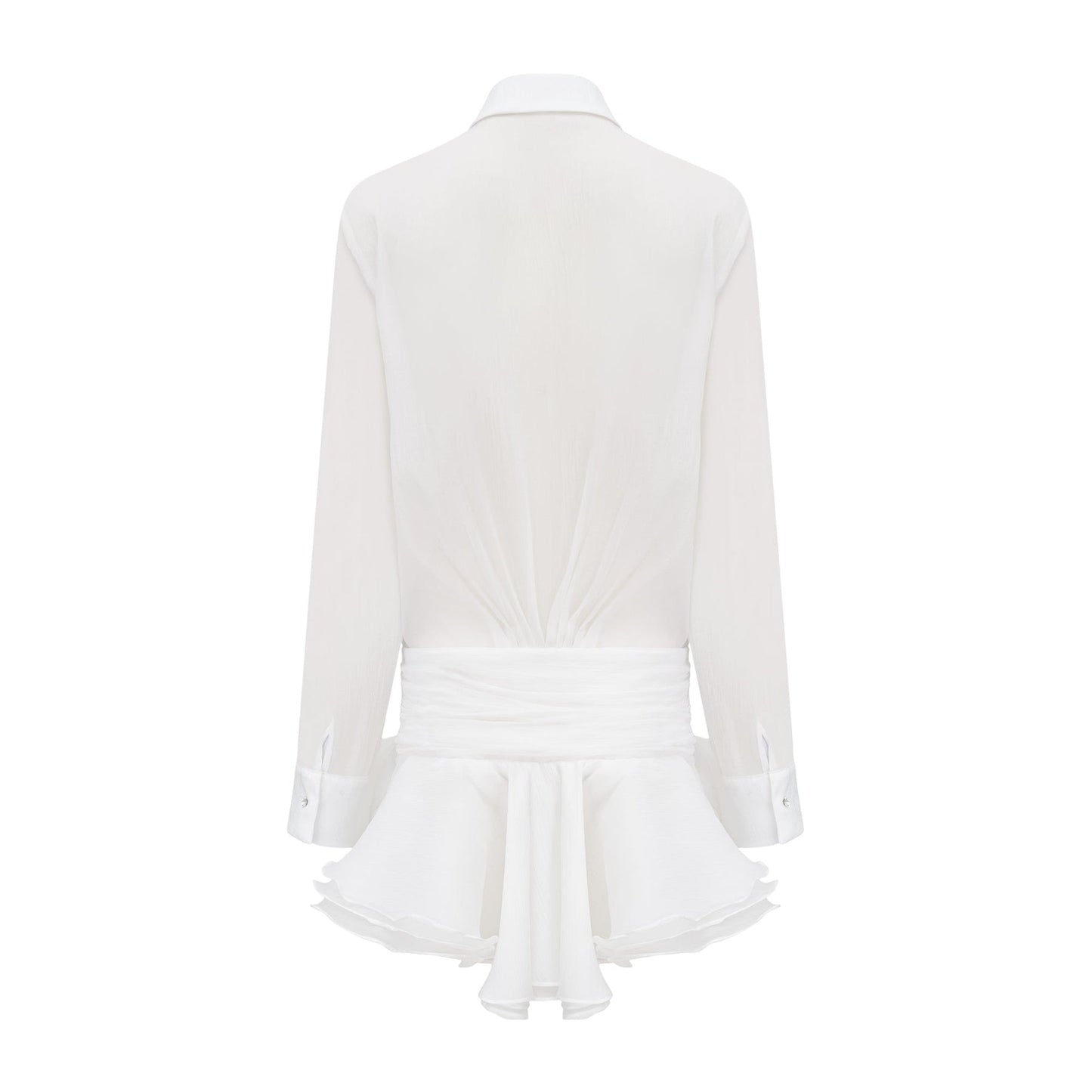 Renée white ruffled mini shirt dress