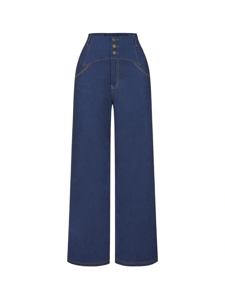 Retro DenimEffect HighWaist Straight Trousers Going Out Trousers Retro Trousers Winter Trousers