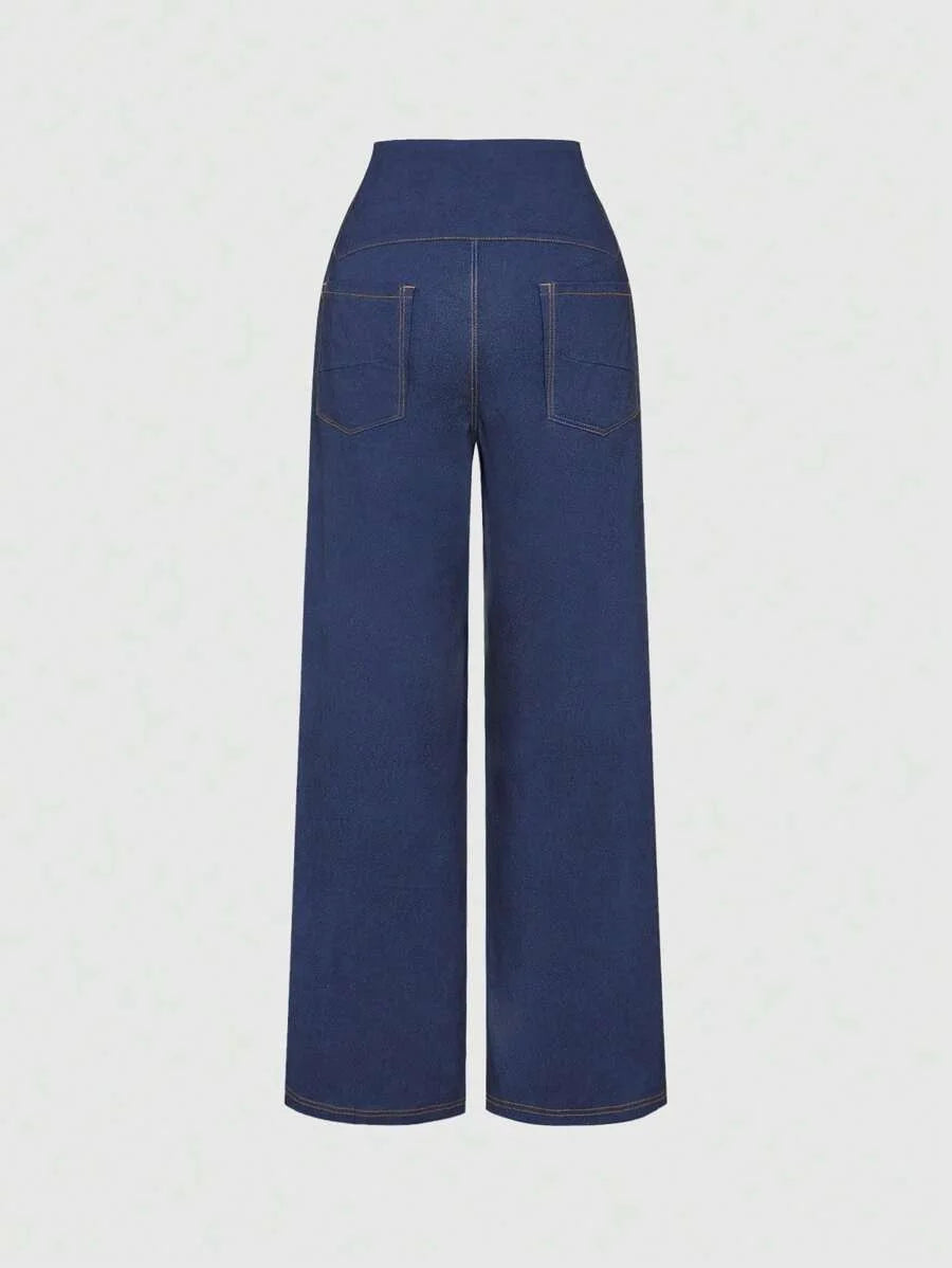 Retro DenimEffect HighWaist Straight Trousers Going Out Trousers Retro Trousers Winter Trousers