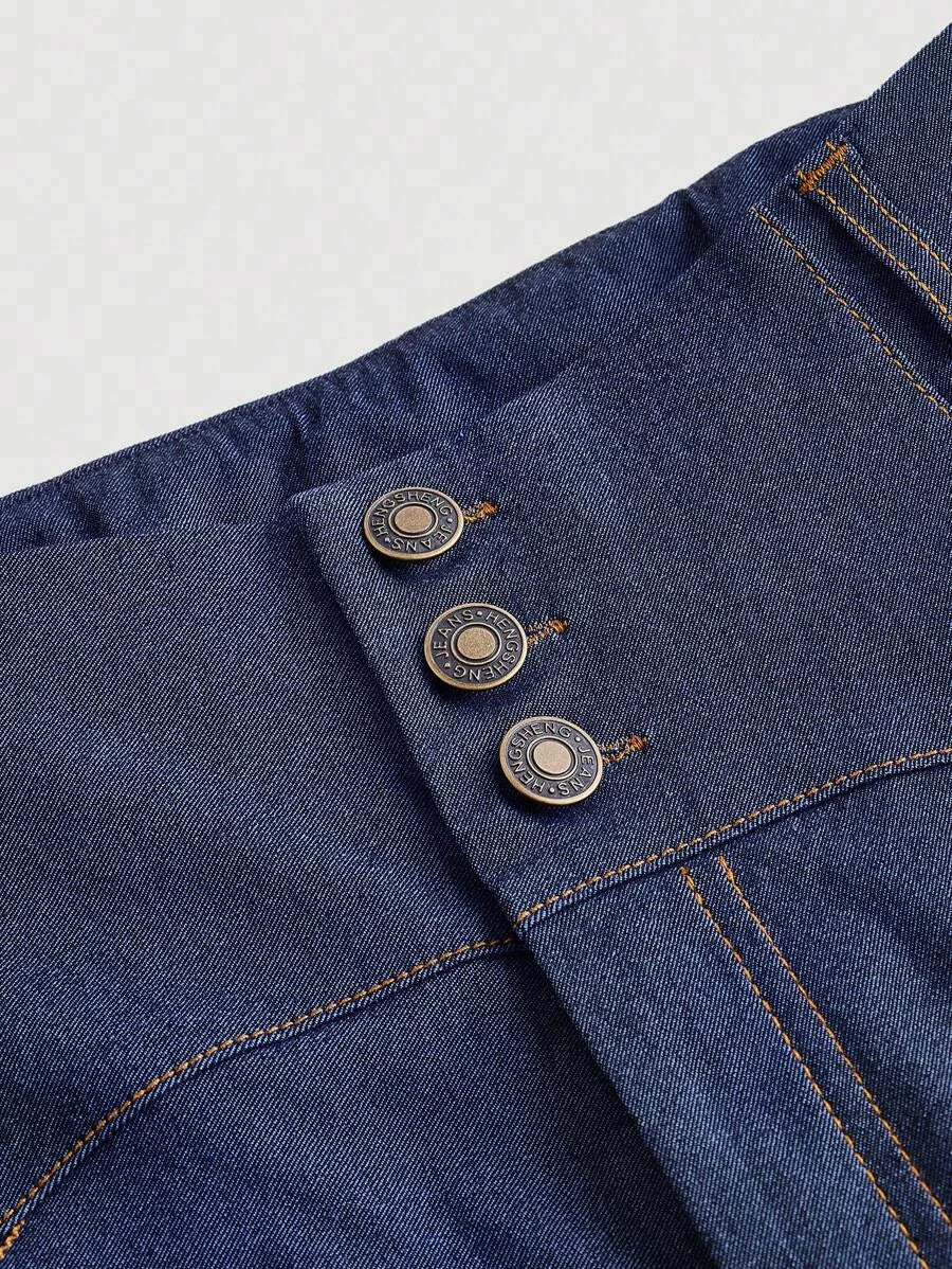 Retro DenimEffect HighWaist Straight Trousers Going Out Trousers Retro Trousers Winter Trousers