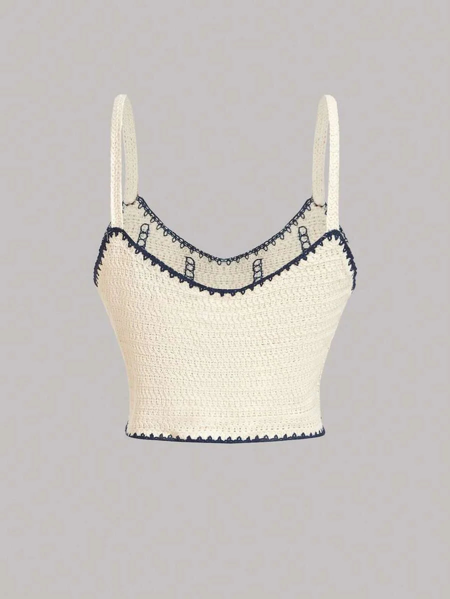 Retro Floral Embroidery Camisole Knitted Top For Women