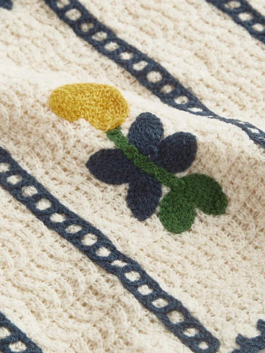 Retro Floral Embroidery Camisole Knitted Top For Women