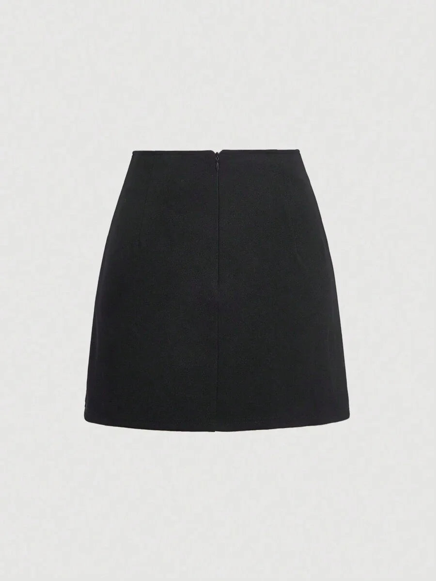 Rhinestone Bow Detail Flap Detail Wrap Skirt