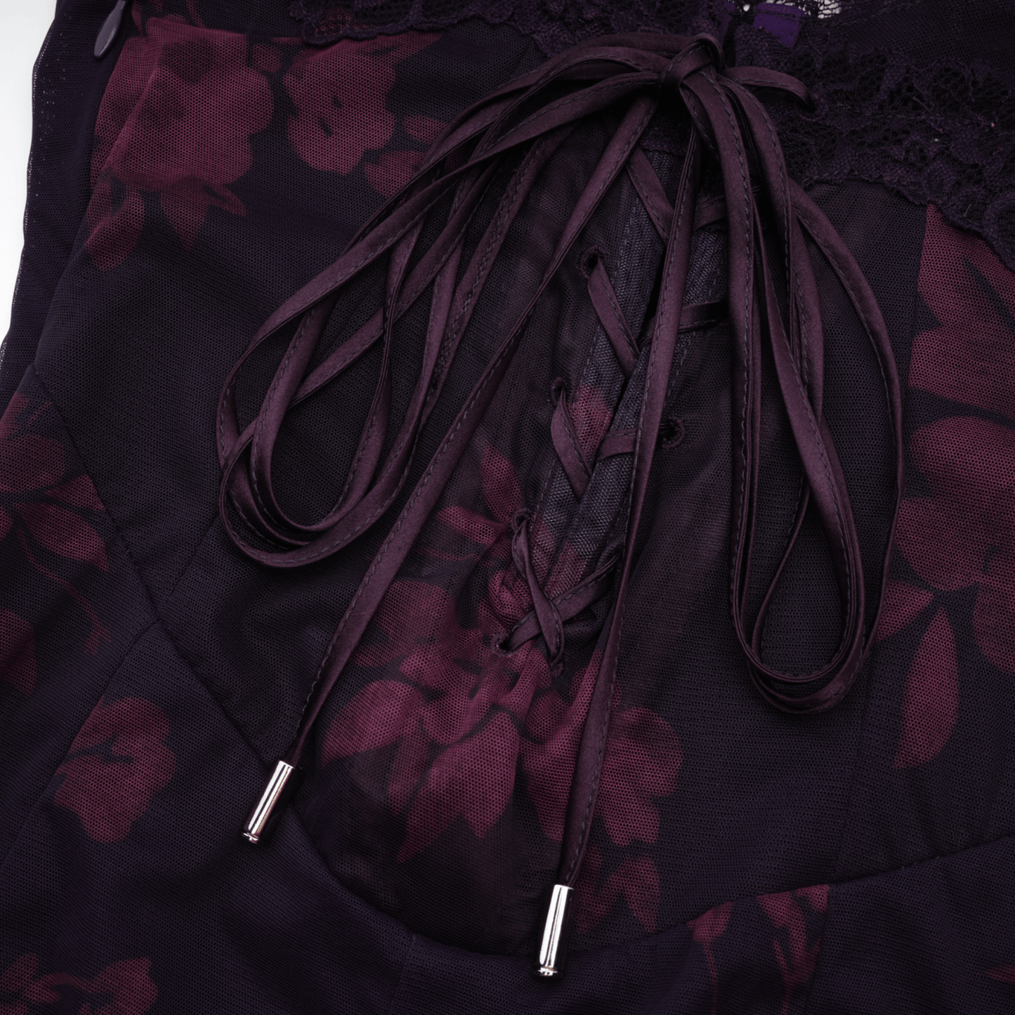 Isabel Floral Midi Dress in Vibrant Purple with Spaghetti Straps & Lace Trims