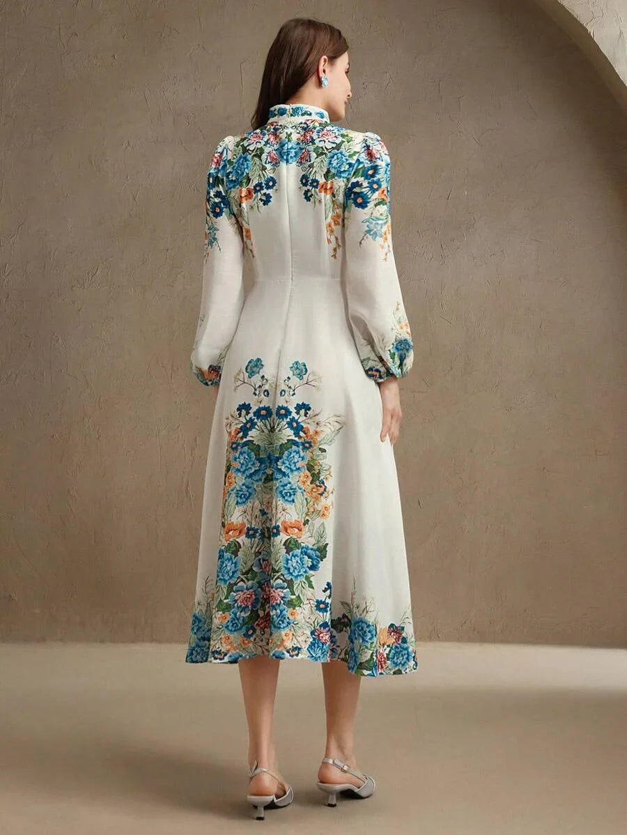 Romantic amp Elegant Floral Print ButtonDown Long Sleeve Dress For Women Suitable For Spring amp