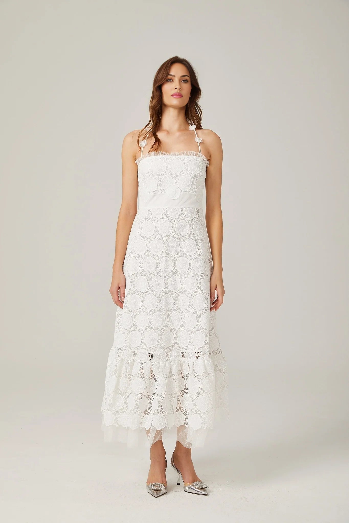 Rosalie lace fauxfloral halterneck midi dress