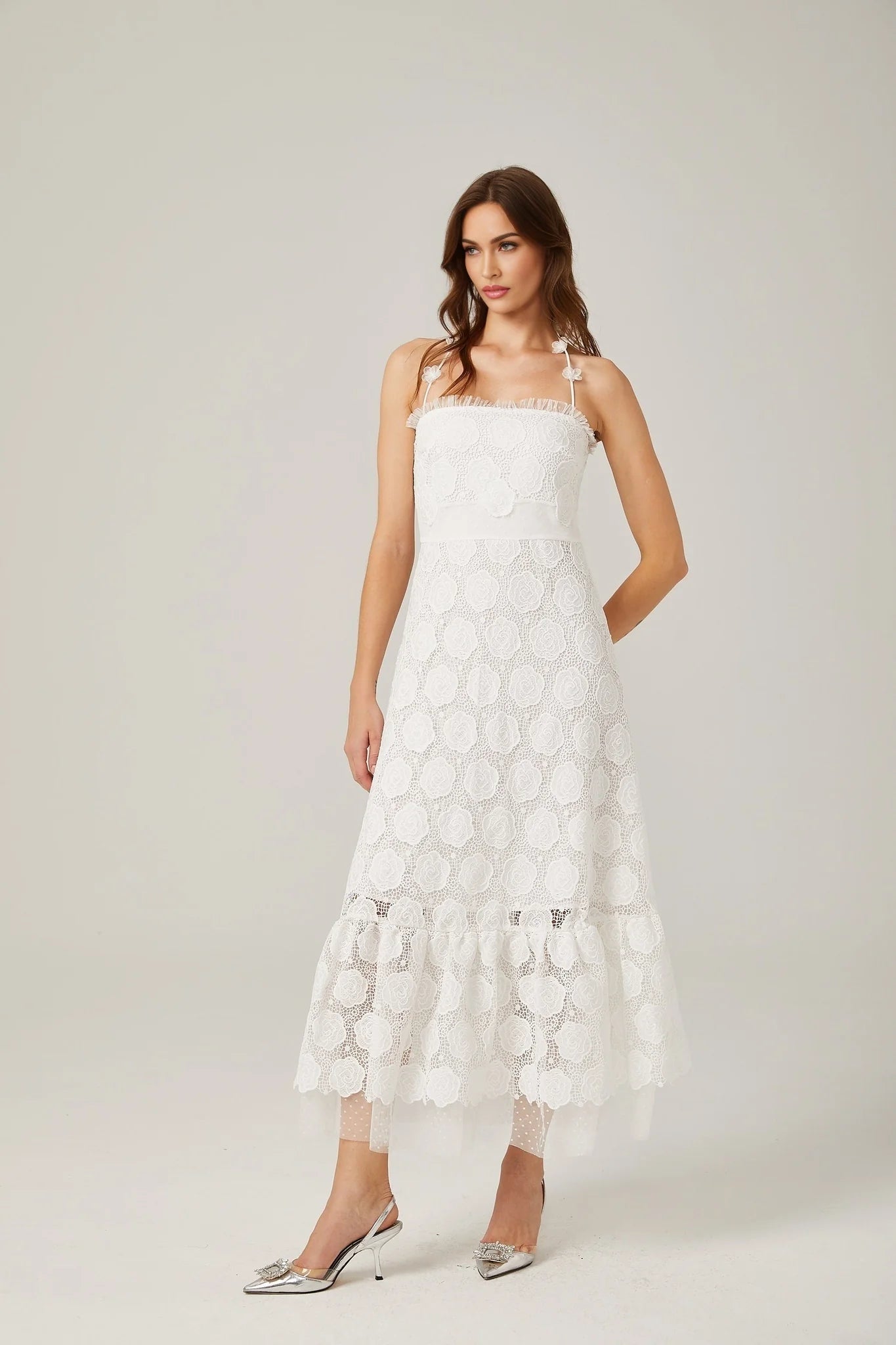 Rosalie lace fauxfloral halterneck midi dress