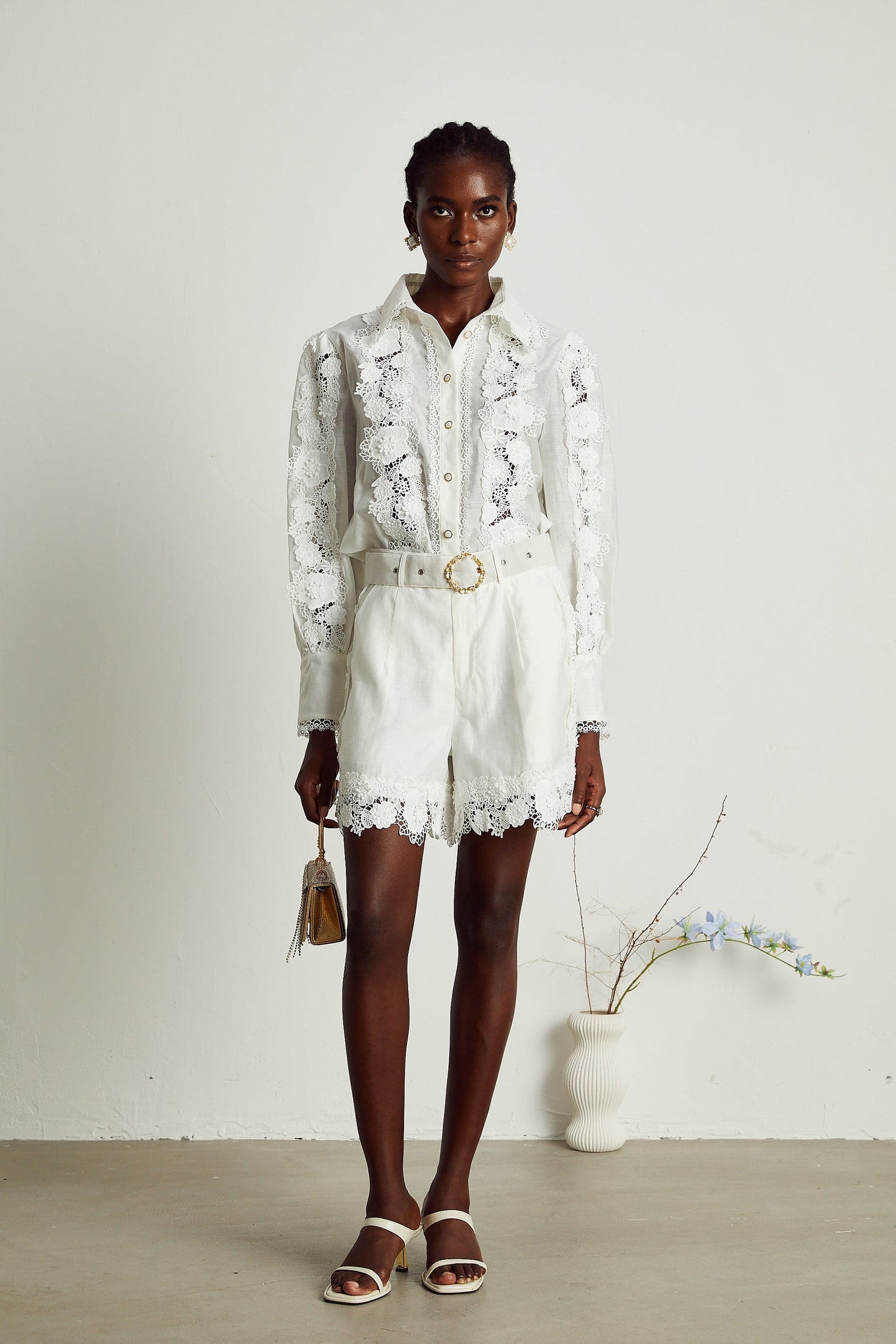 Rosalie lacetrim embroidered shirt shorts matching set