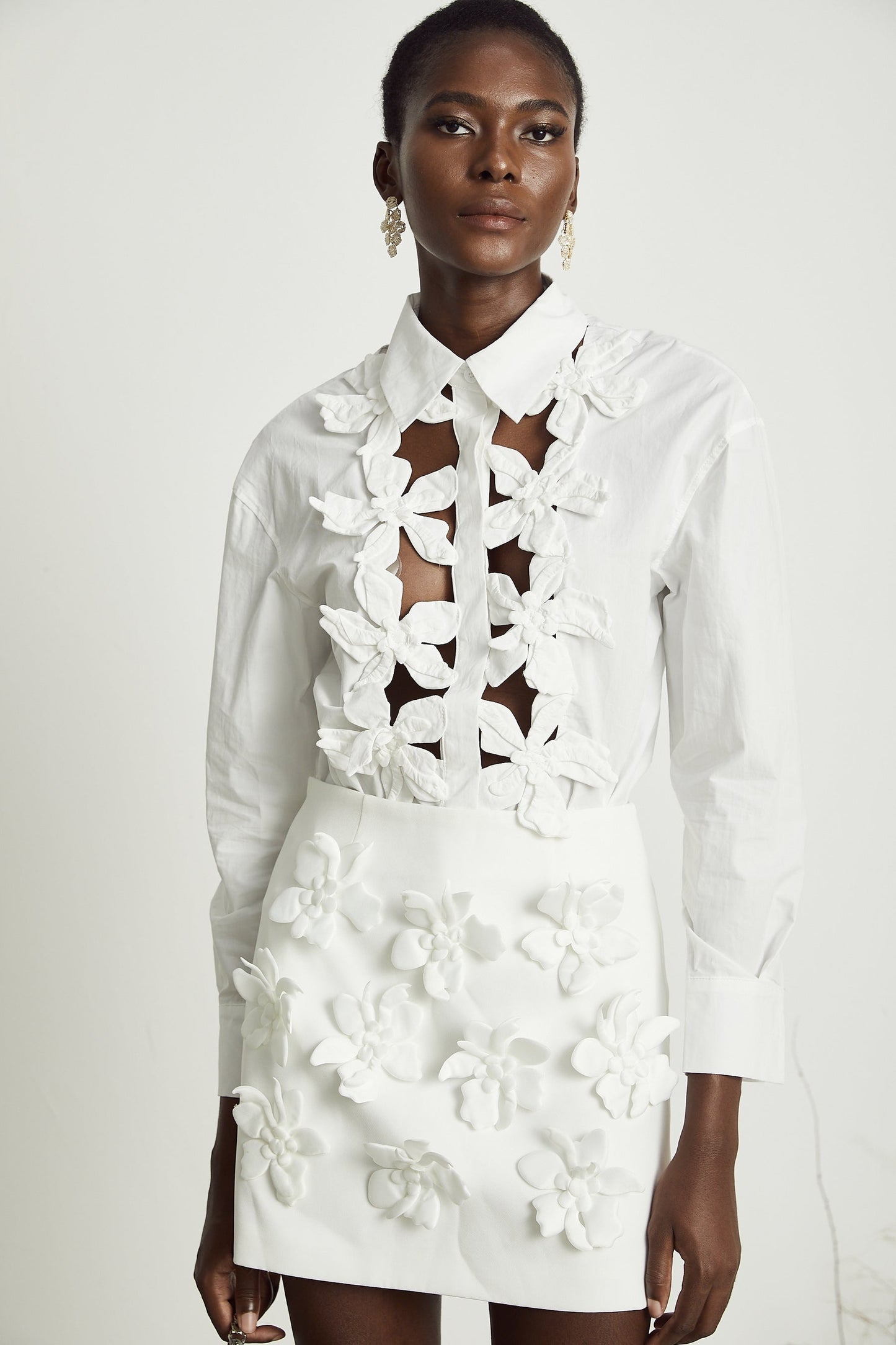 Rosalie white floral cutout shirt