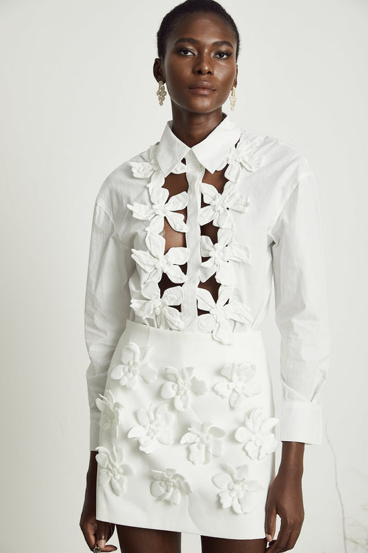 Rosalie white floral cutout shirt