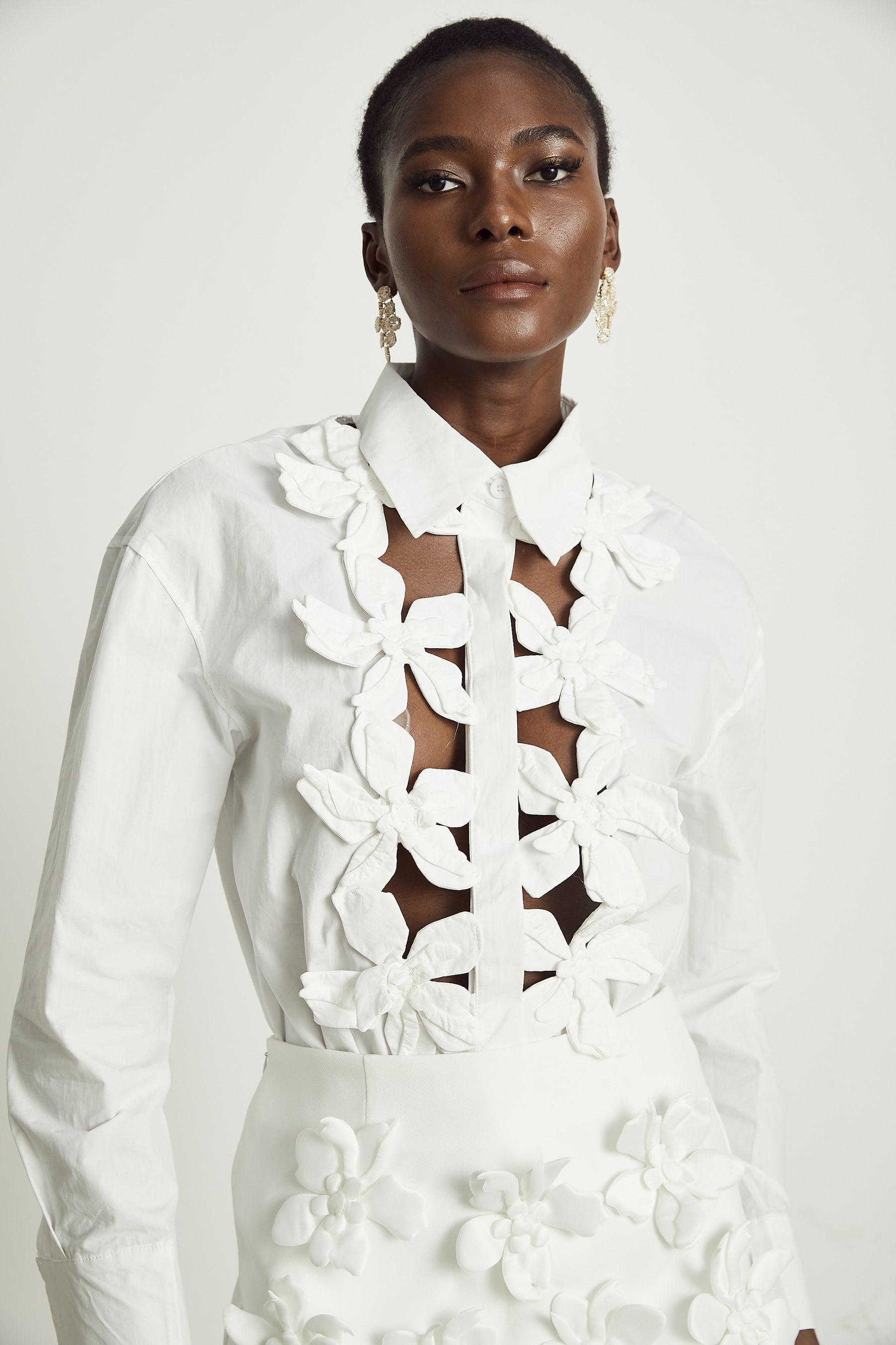 Rosalie white floral cutout shirt