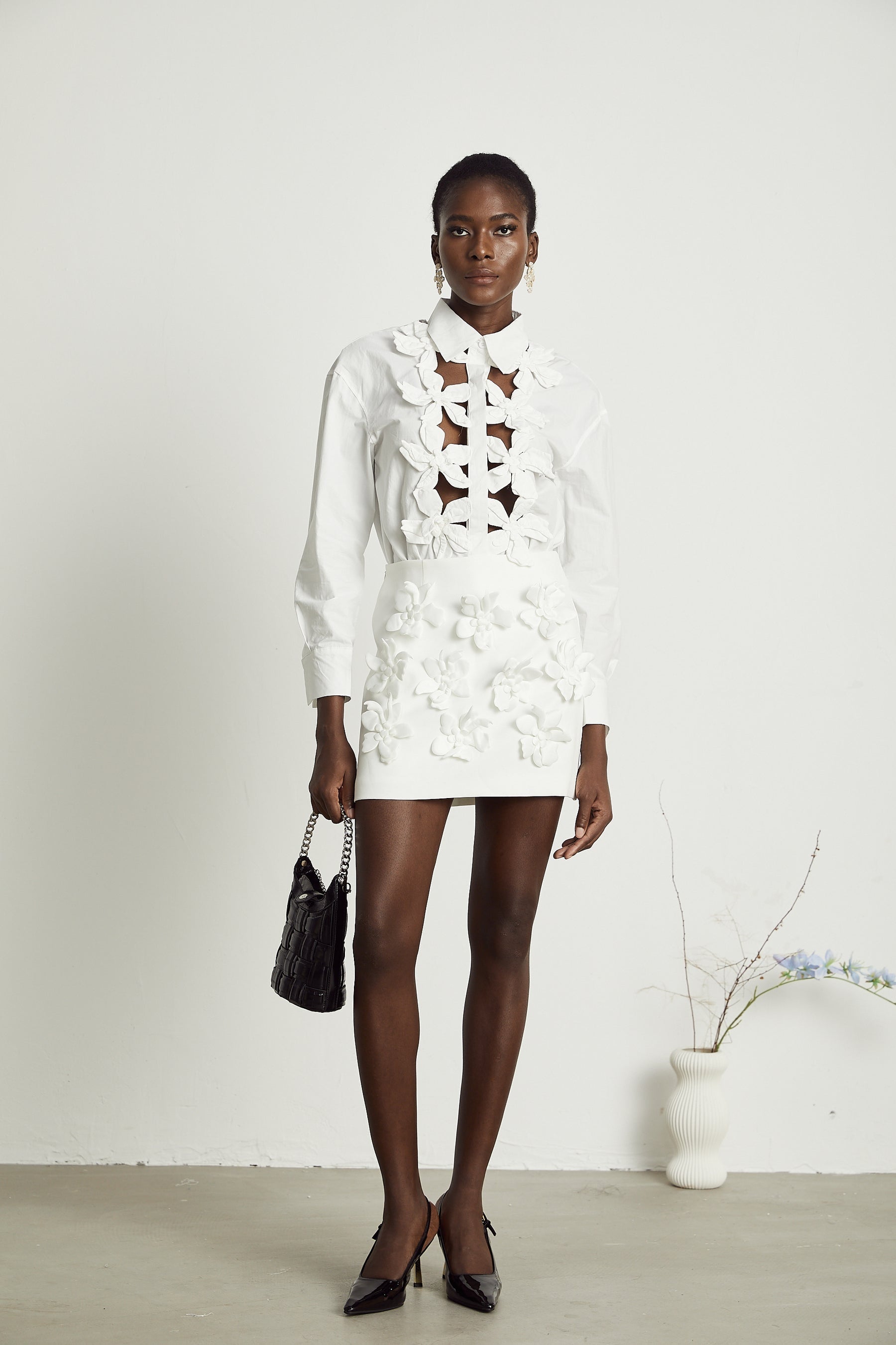 Rosalie white floral cutout shirt