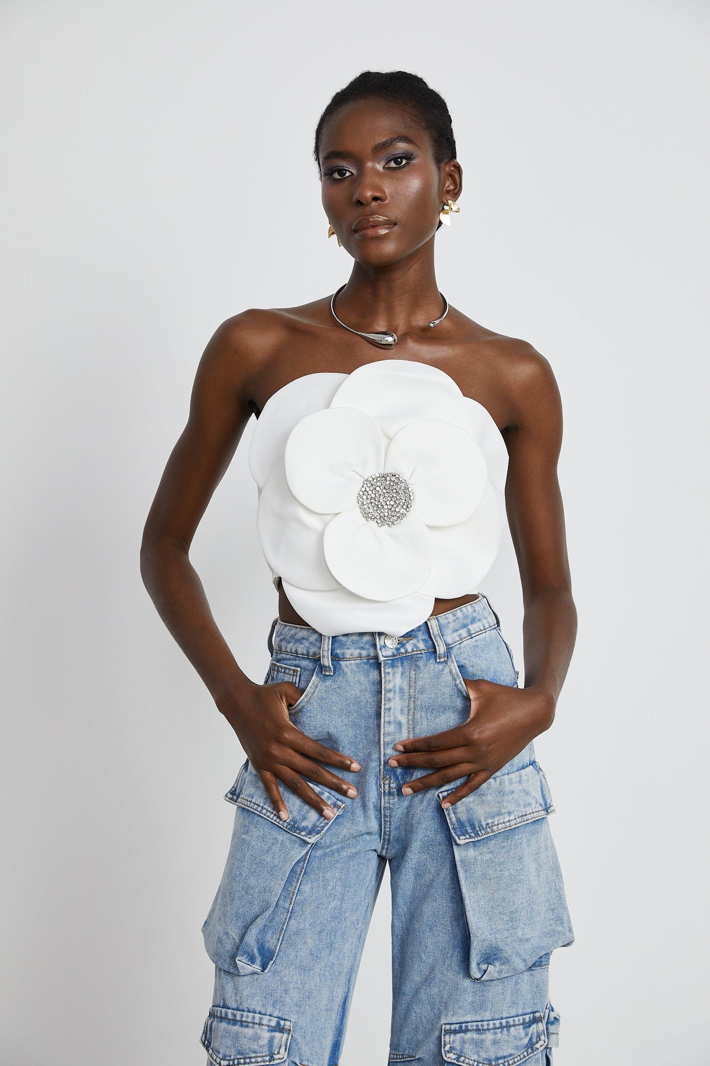 Roxane crystalembellished floralappliqué top