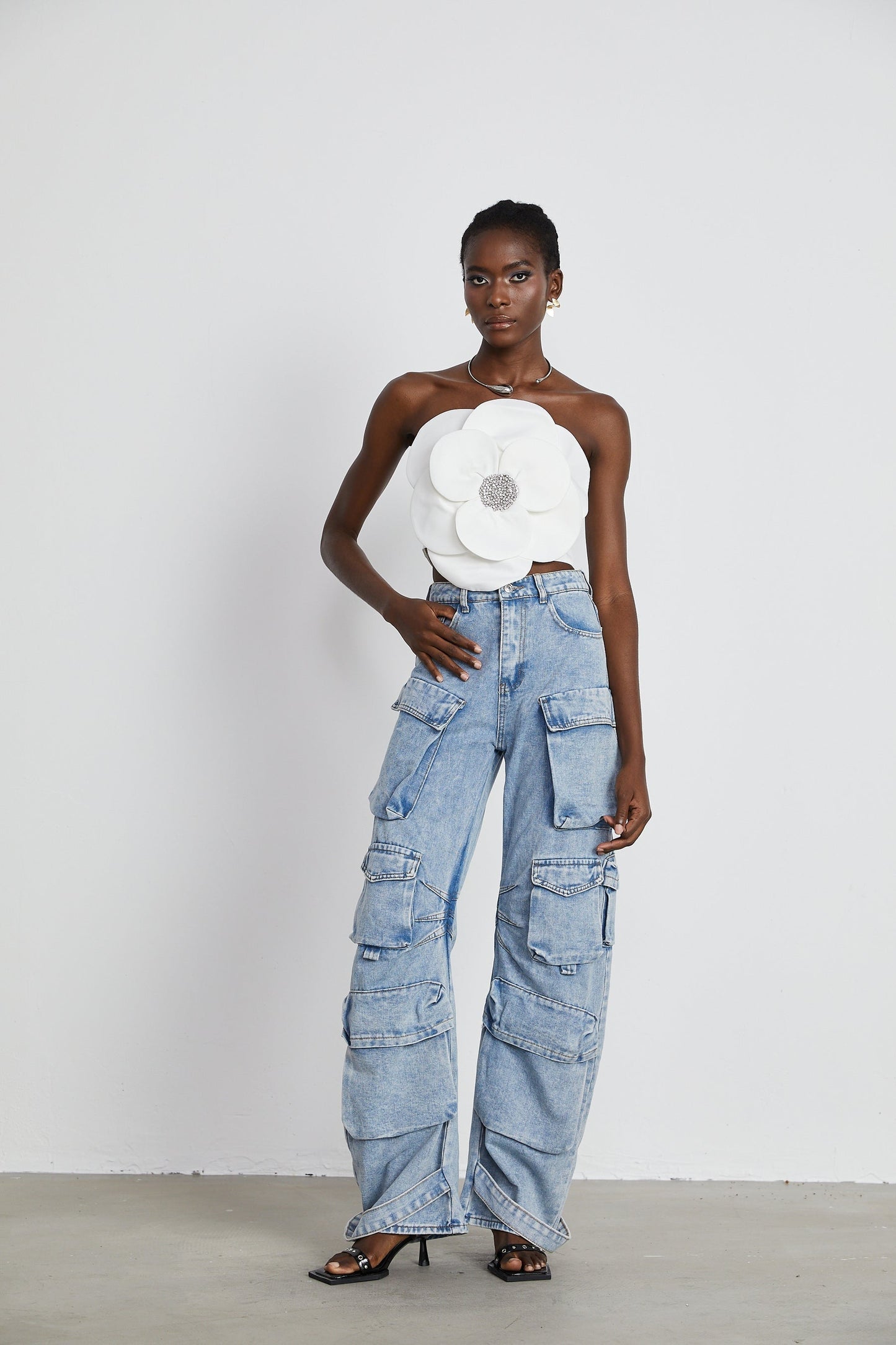 Roxane crystalembellished floralappliqué top