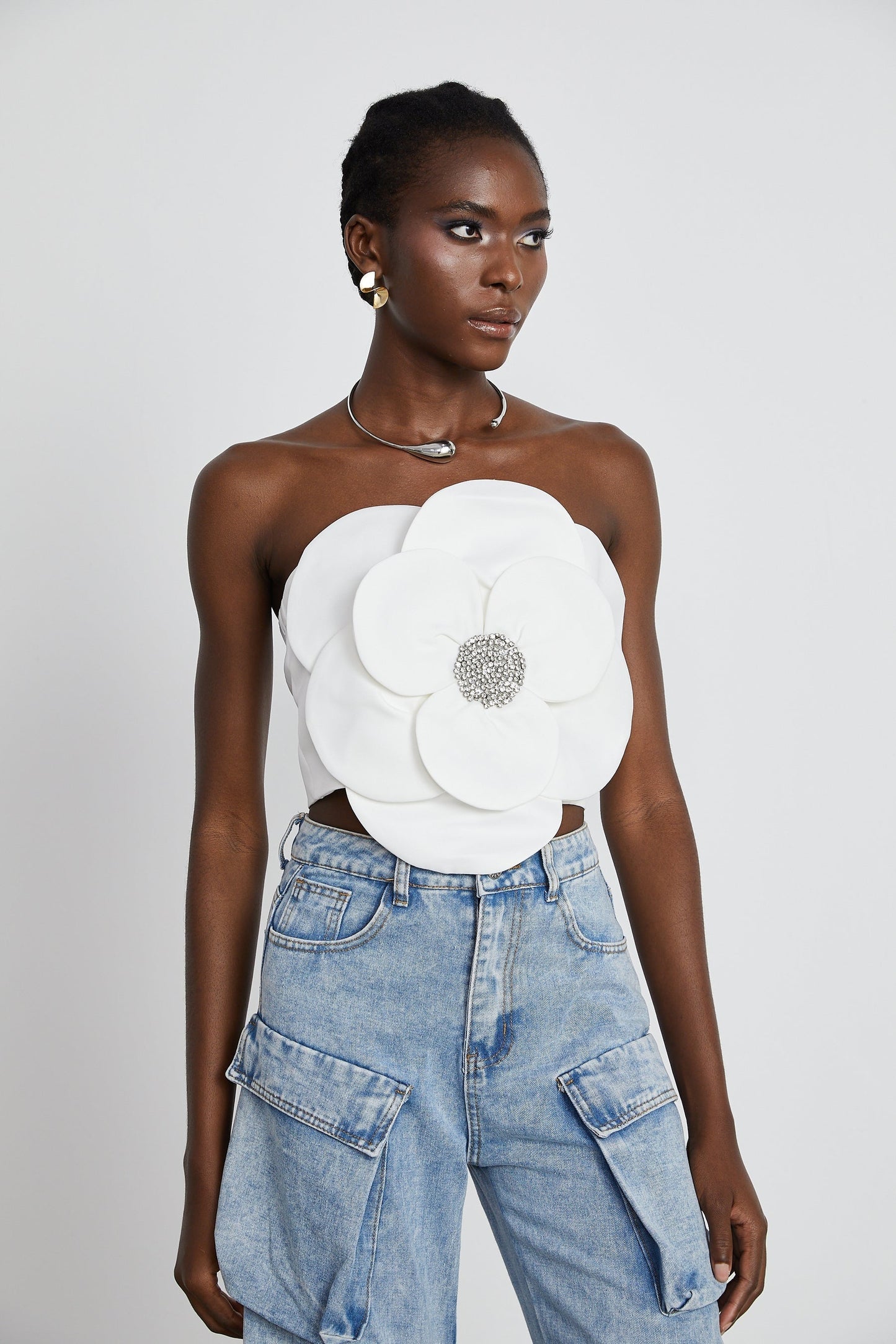Roxane crystalembellished floralappliqué top