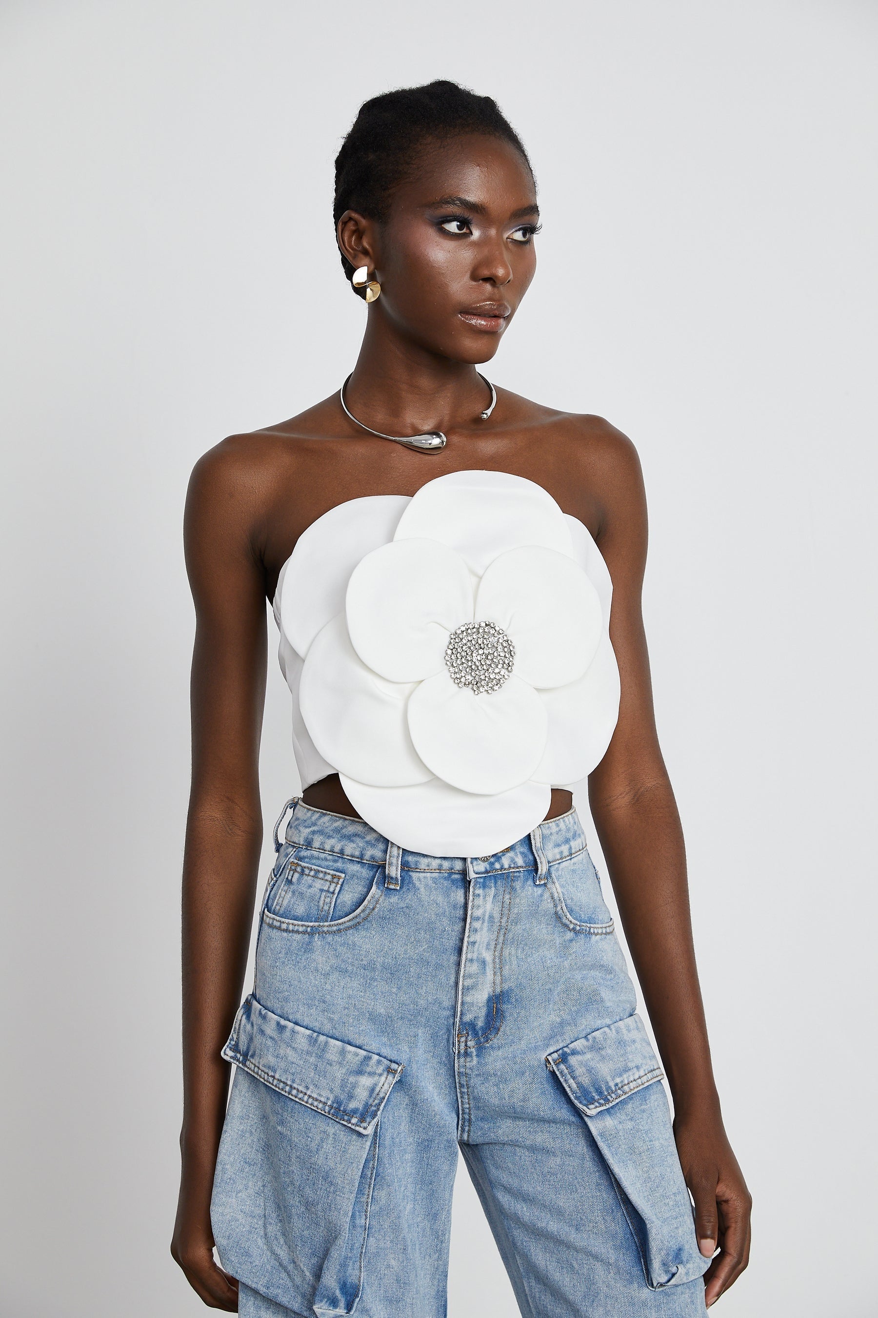 Roxane crystalembellished floralappliqué top