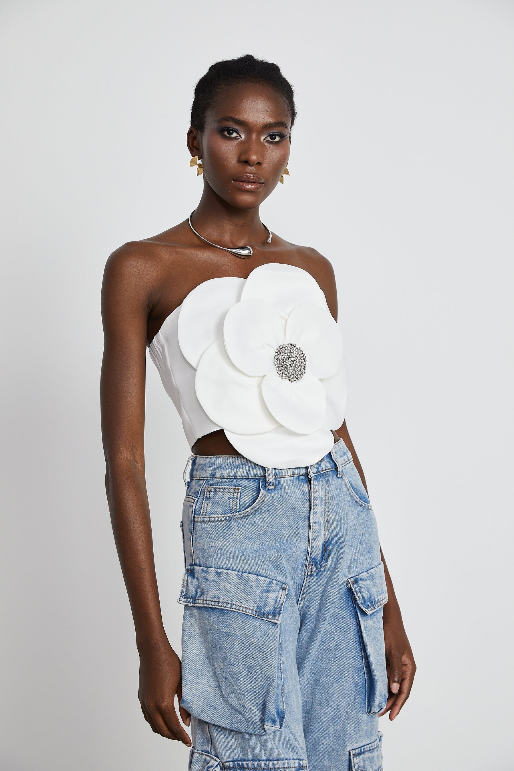 Roxane crystalembellished floralappliqué top