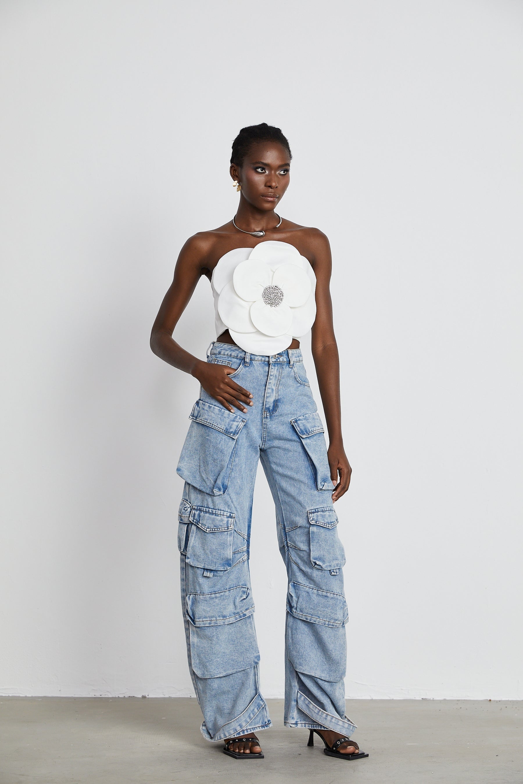 Roxane crystalembellished floralappliqué top