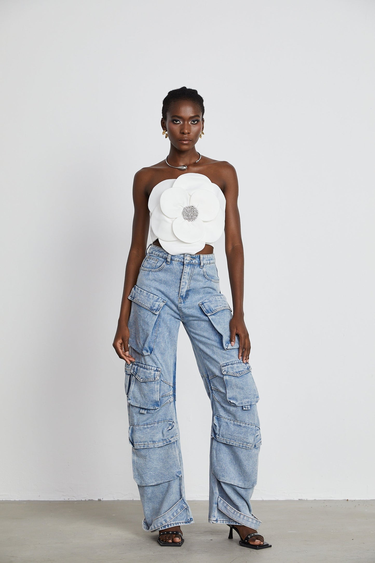 Roxane crystalembellished floralappliqué top