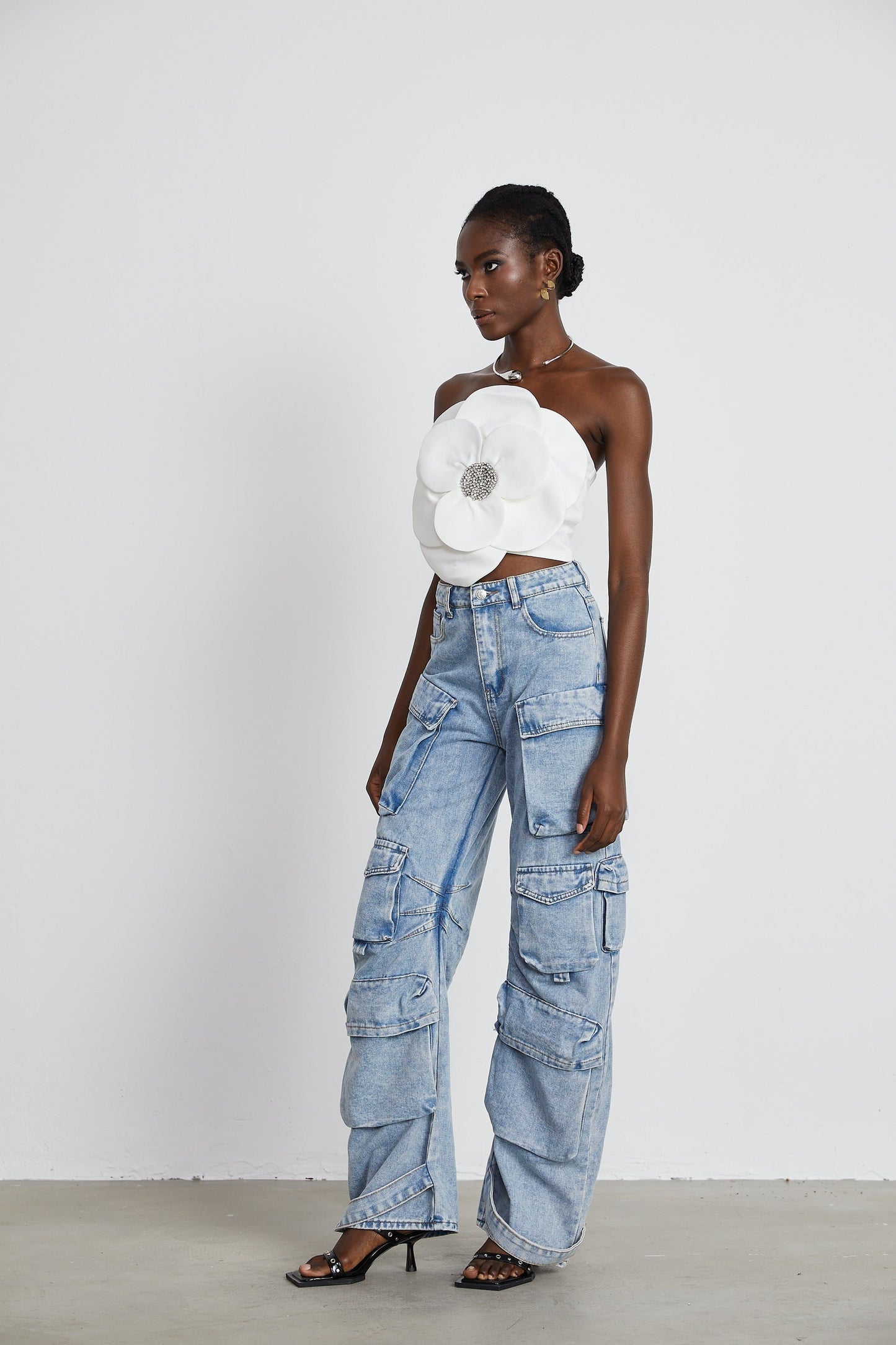 Roxane crystalembellished floralappliqué top