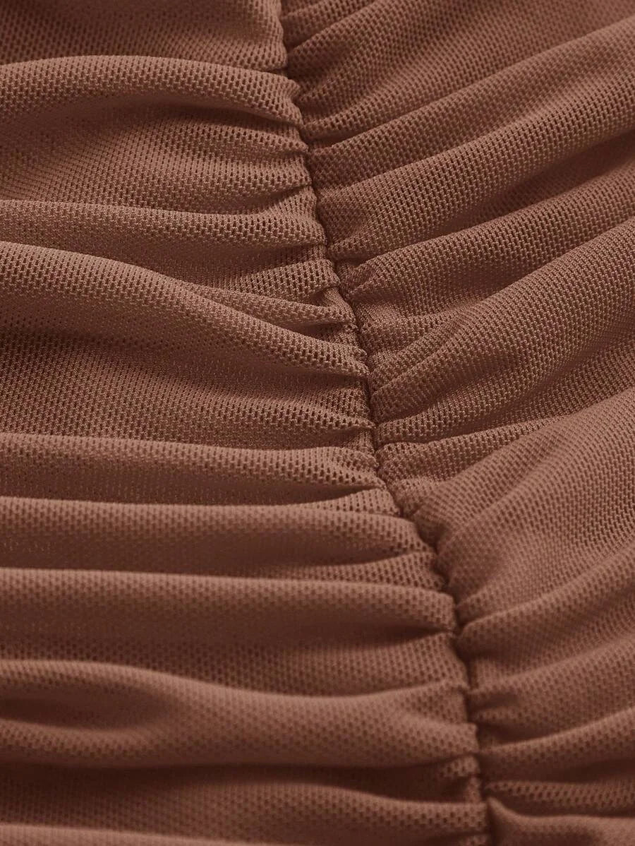 Ruched Mesh Cami Bodycon Summer Short Dress