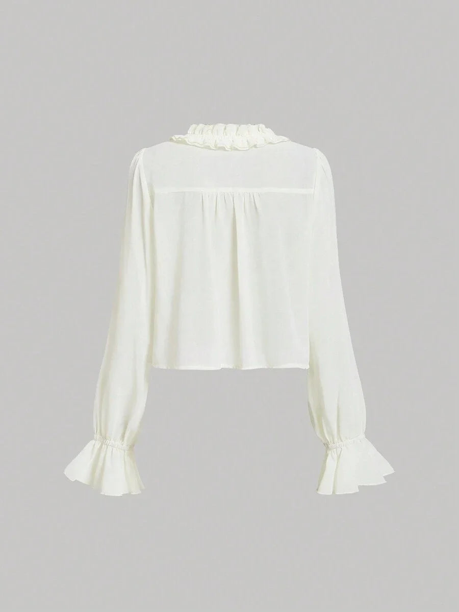 Ruffled ThreeDimensional Floral Apricot Shirt Going Out Shirt Back To School Fall Womens Clothing