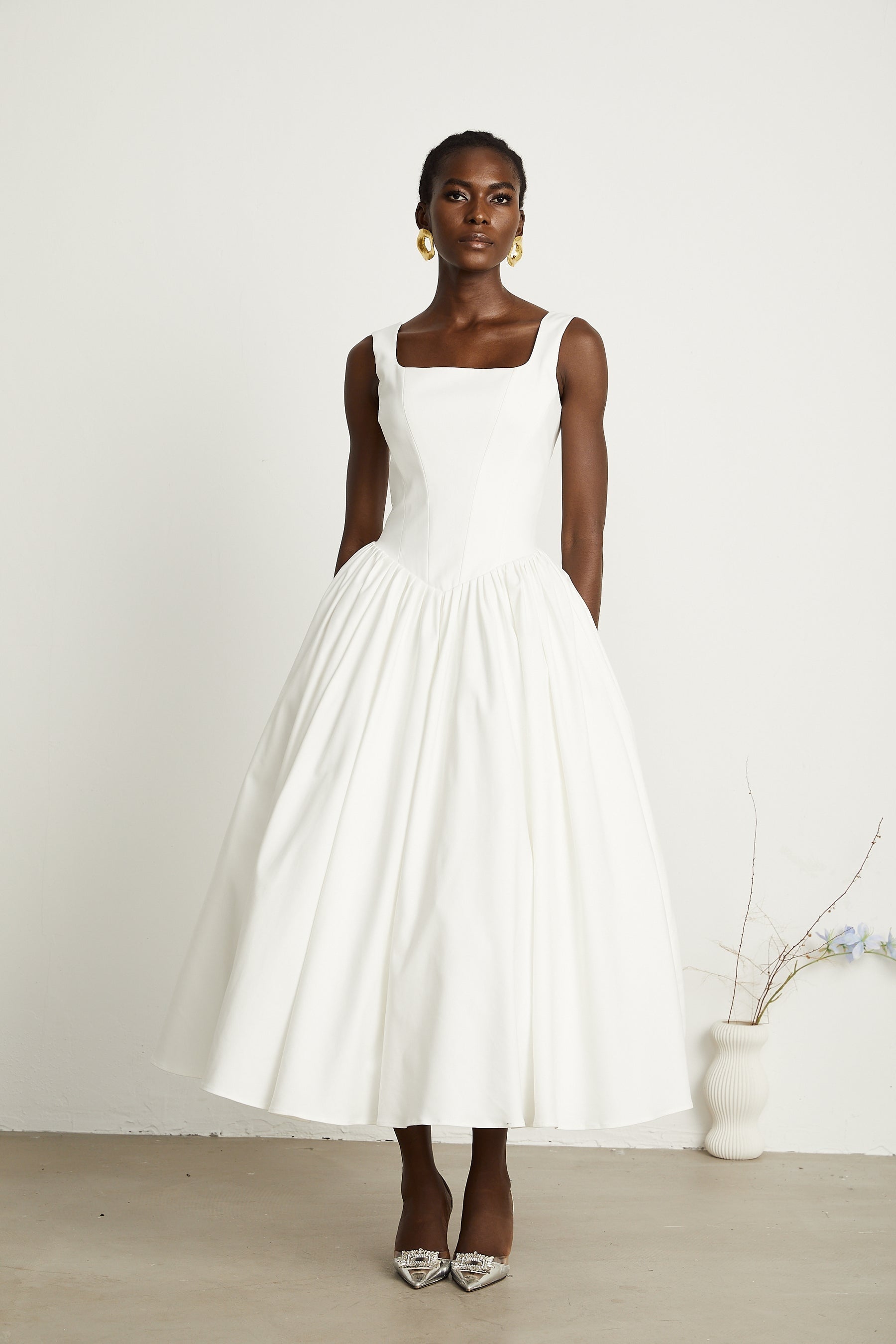 Sadie white pleated corset gown dress