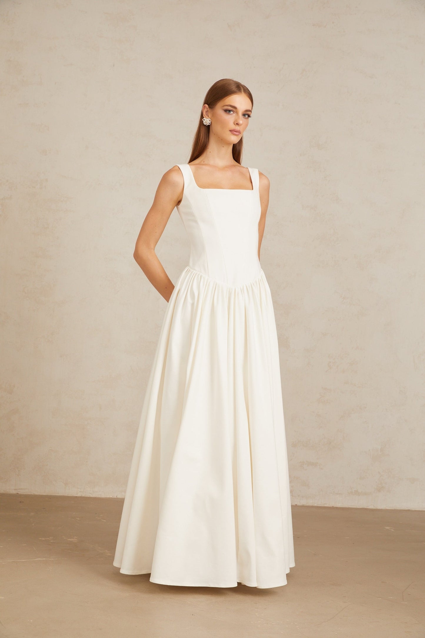 Sadie White Pleated Corset Maxi Gown