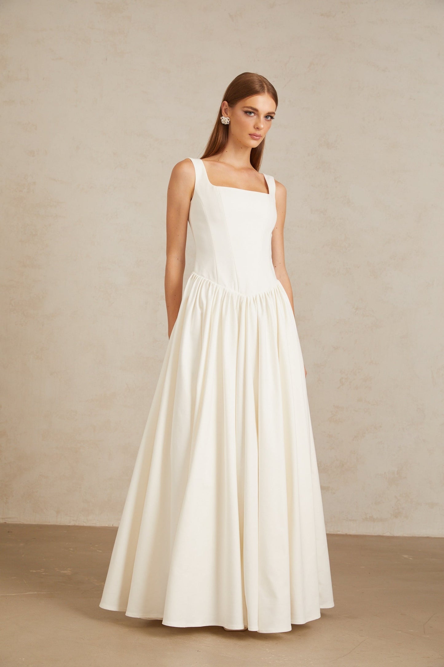 Sadie White Pleated Corset Maxi Gown