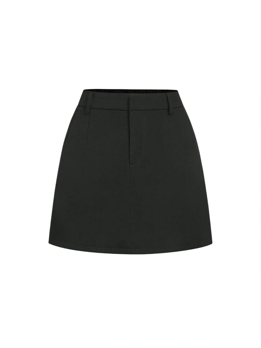 Saia Preta Simples de Cintura Baixa Versátil Saia Elegante e Versátil Roupa de Dia dos Namorados