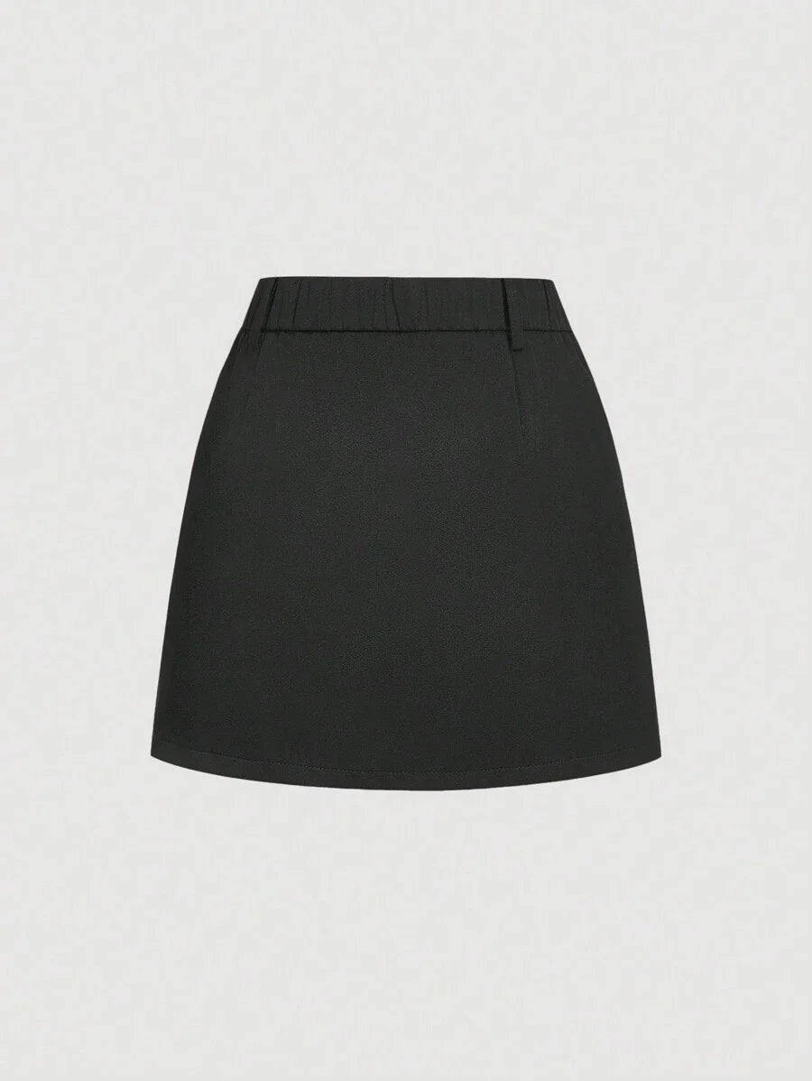 Saia Preta Simples de Cintura Baixa Versátil Saia Elegante e Versátil Roupa de Dia dos Namorados