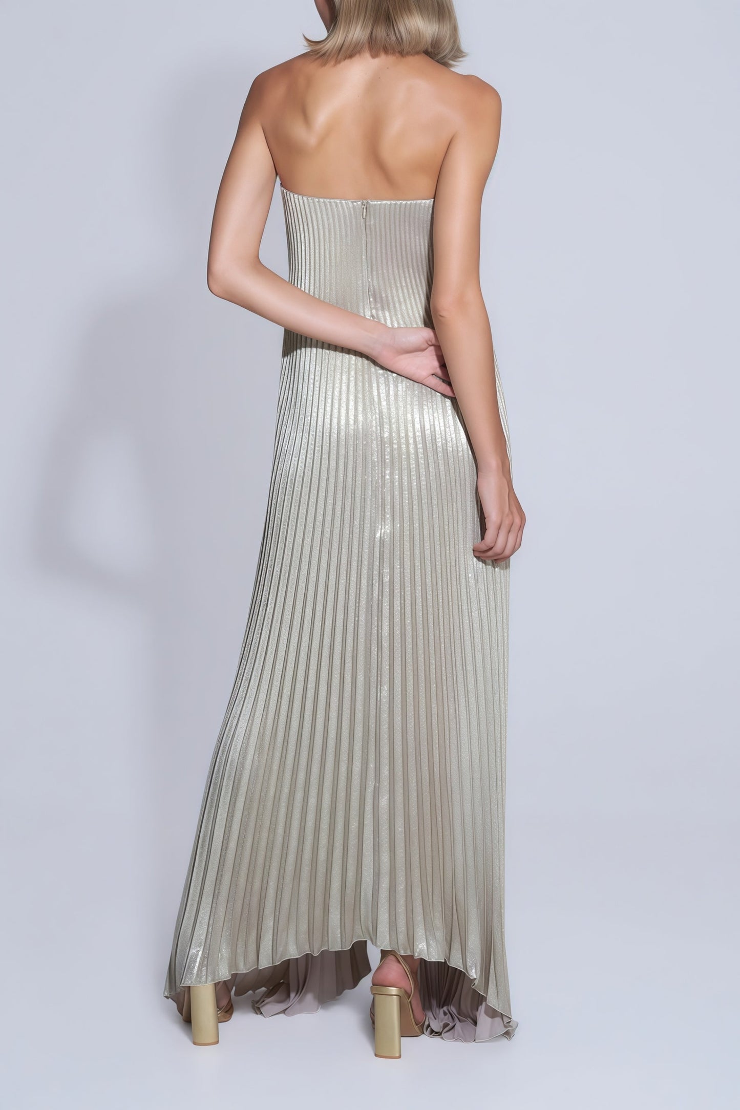 Satiné Gold Fullypleated Maxi Dress