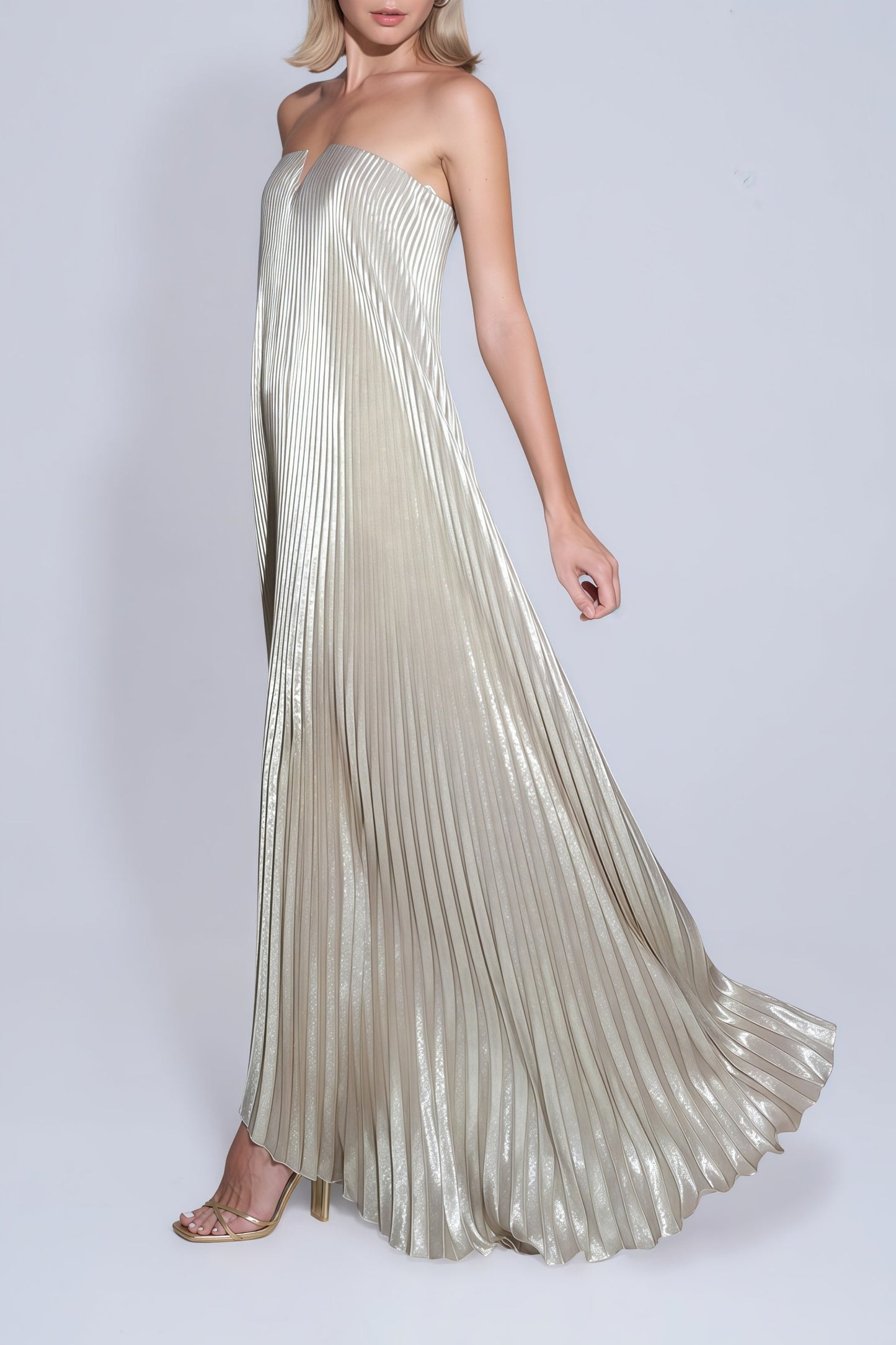 Satiné Gold Fullypleated Maxi Dress