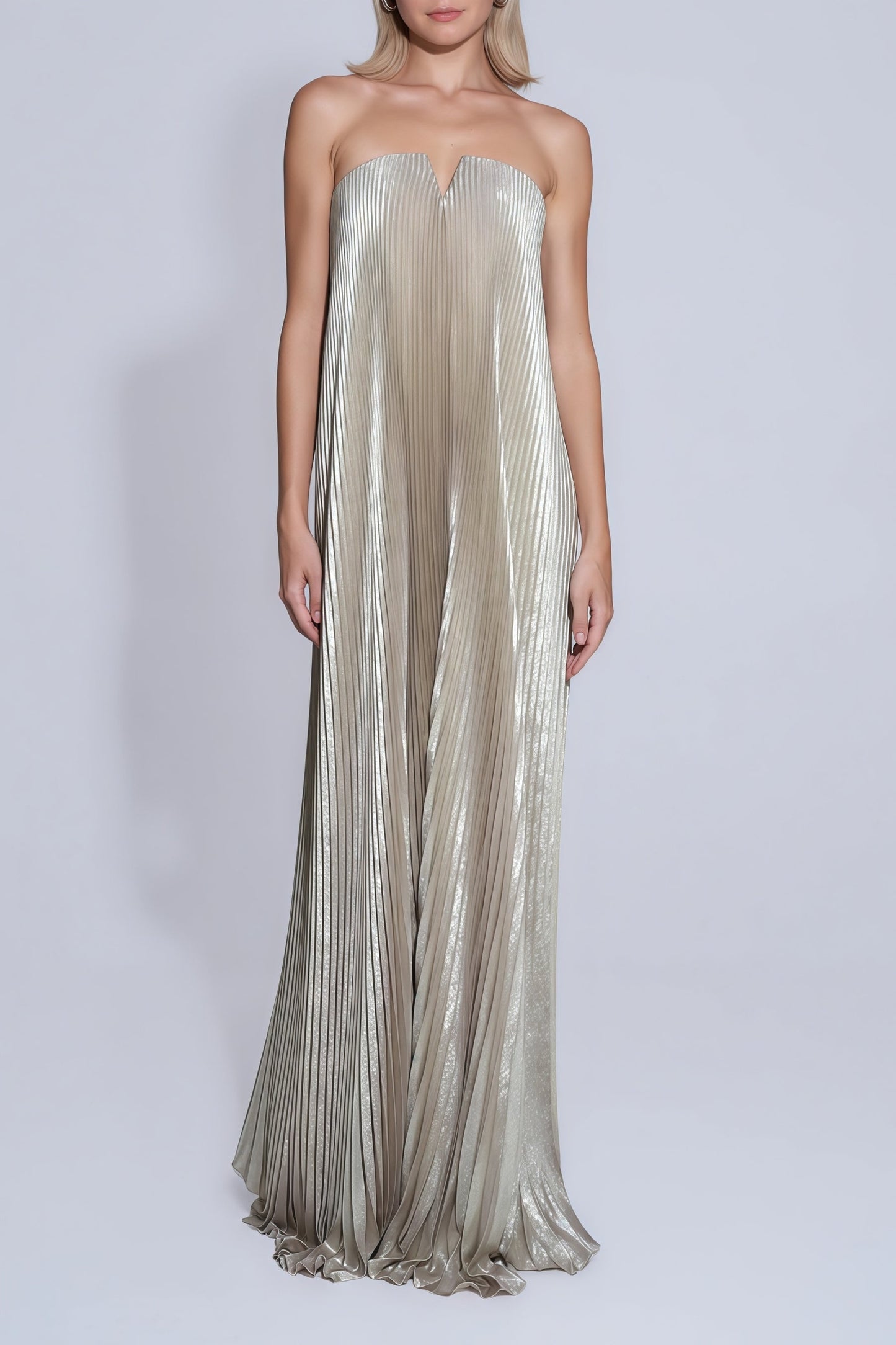Satiné Gold Fullypleated Maxi Dress