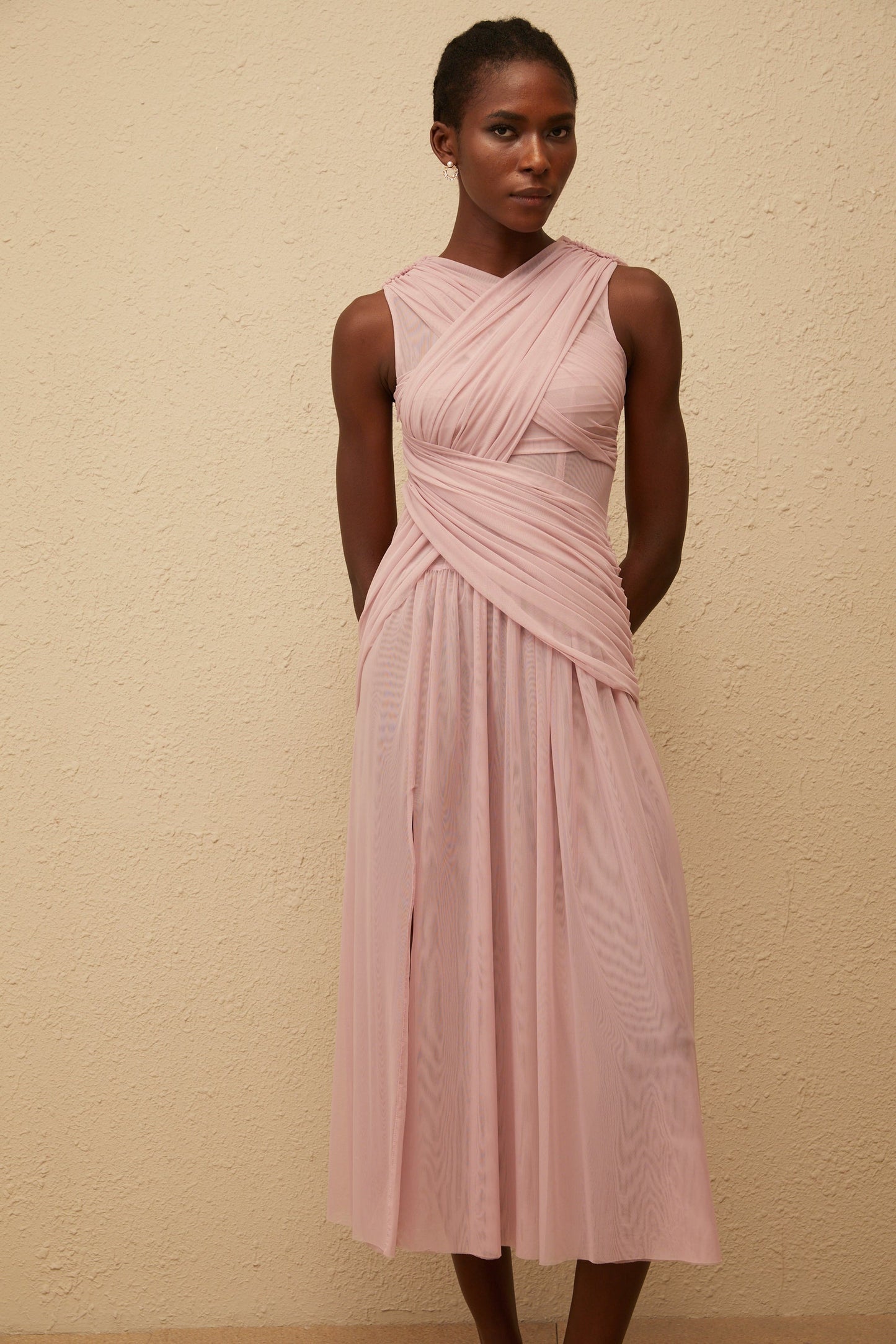 Sérénité Lilac CrossOver Mesh Midi Dress