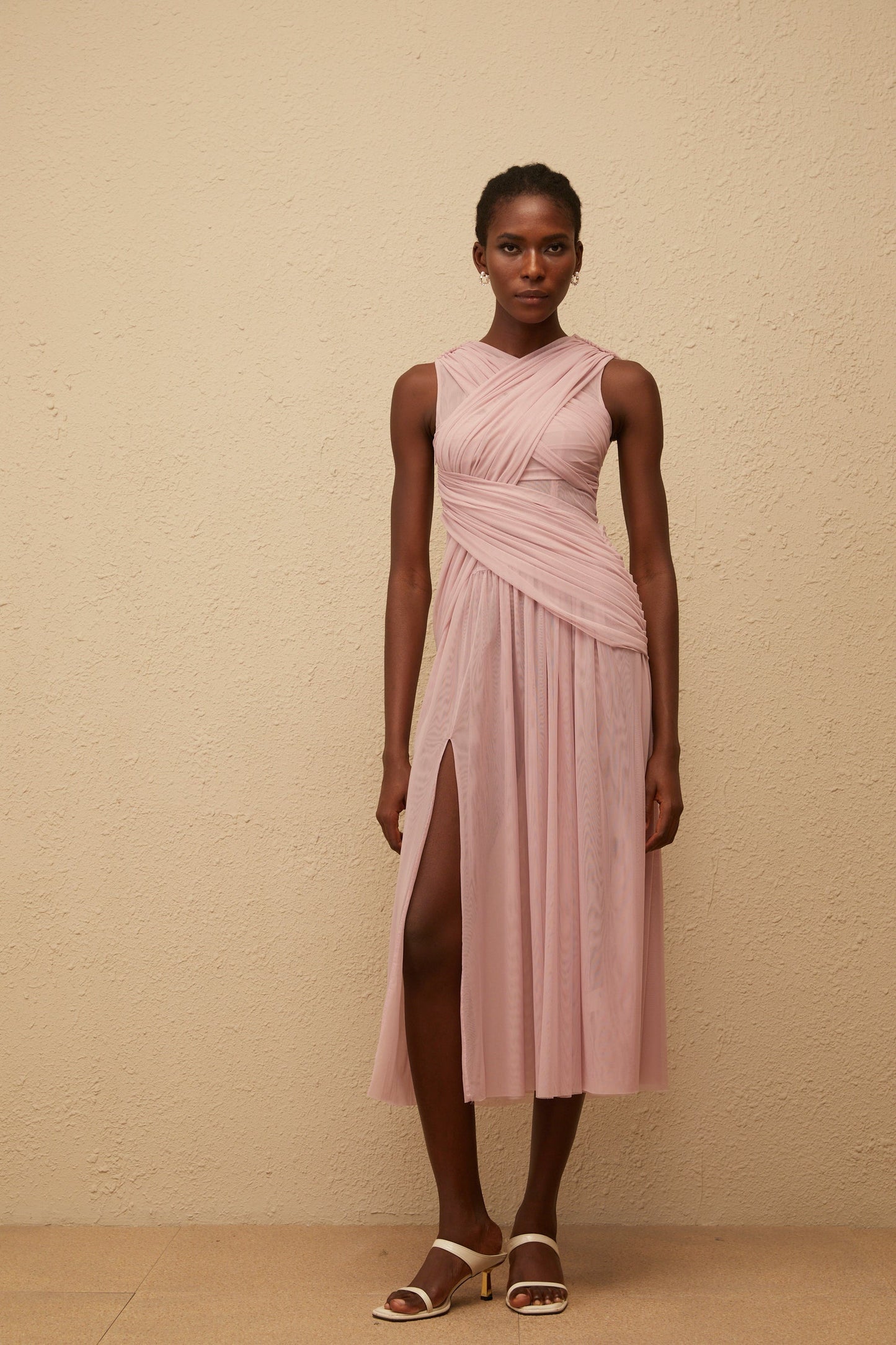 Sérénité Lilac CrossOver Mesh Midi Dress