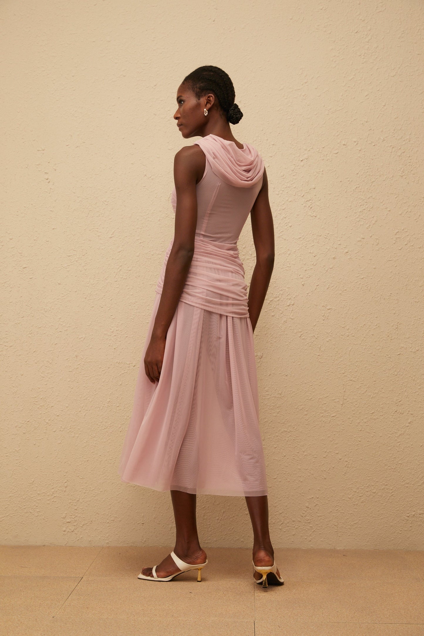 Sérénité Lilac CrossOver Mesh Midi Dress