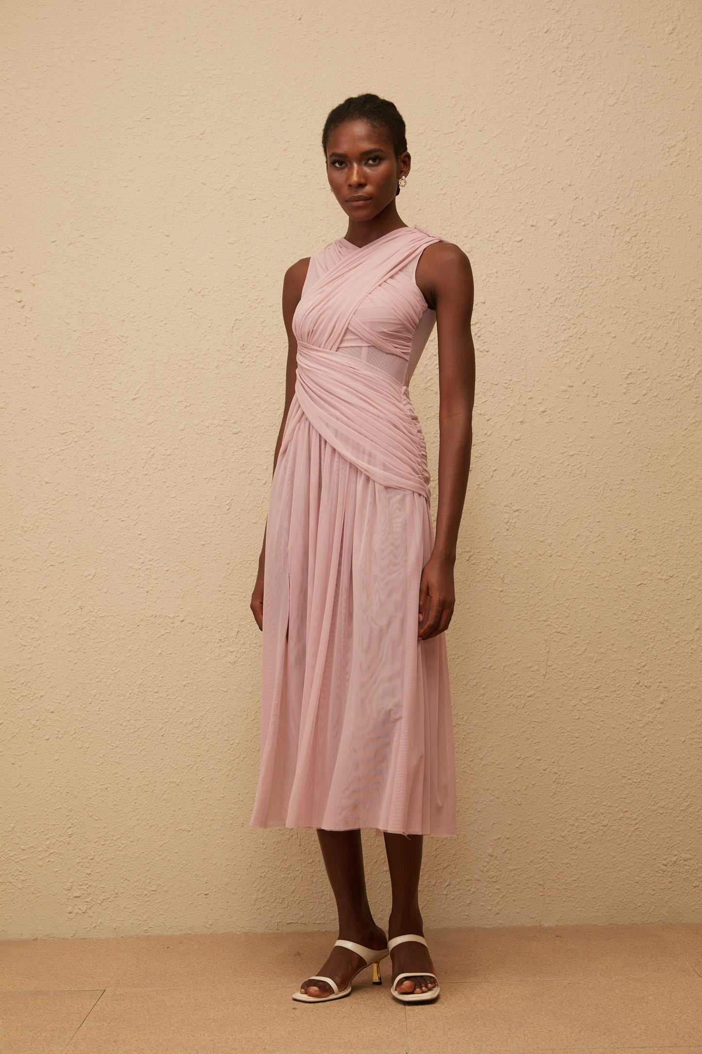 Sérénité Lilac CrossOver Mesh Midi Dress