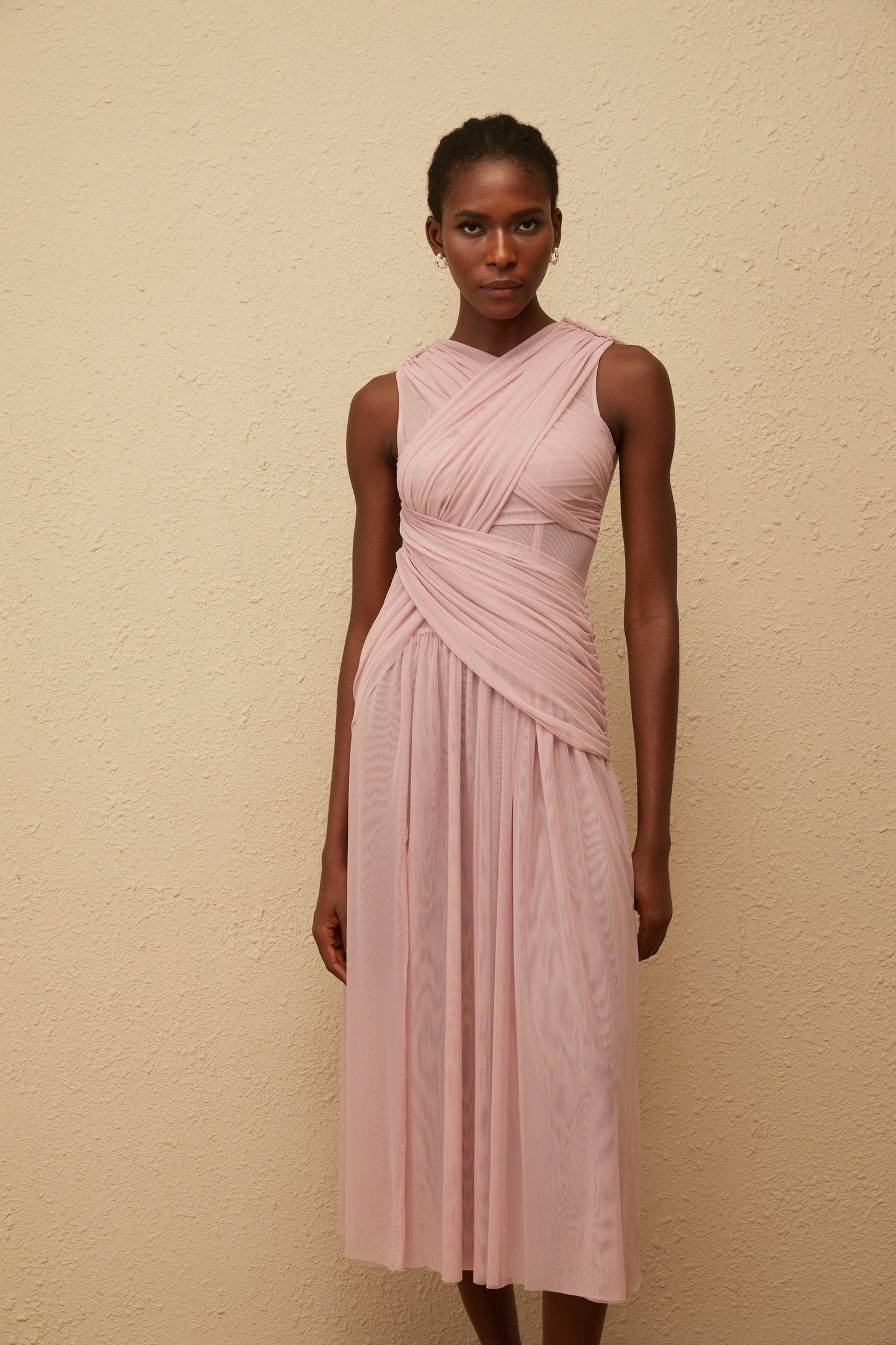 Sérénité Lilac CrossOver Mesh Midi Dress