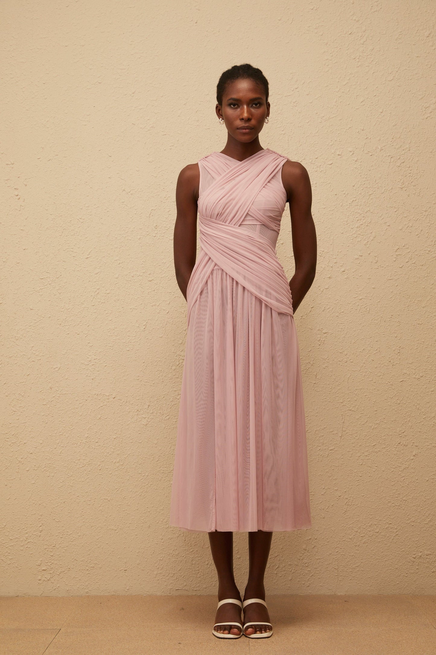 Sérénité Lilac CrossOver Mesh Midi Dress