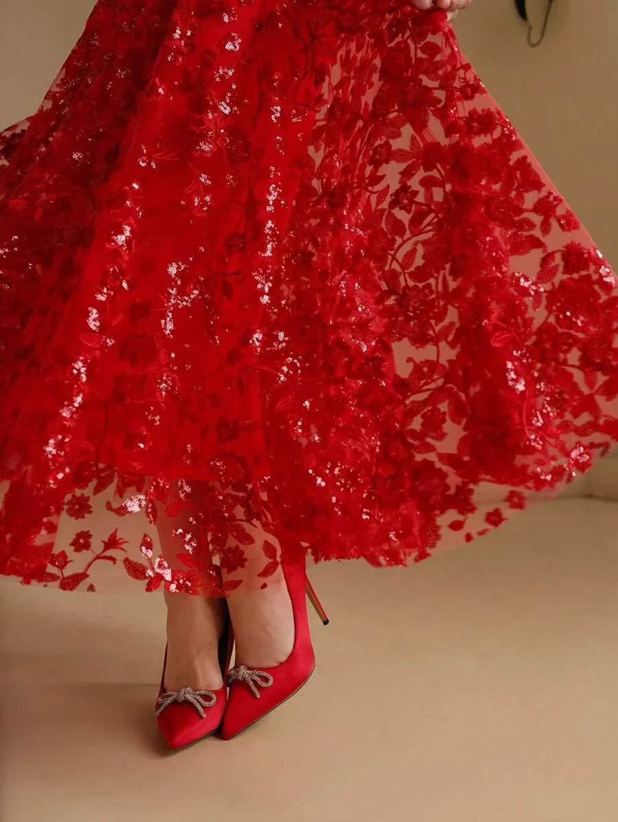 Sexy amp Elegant Christmas Red Metallic Sequin Sheer Mesh Panel Bodycon Party Dress For Women For